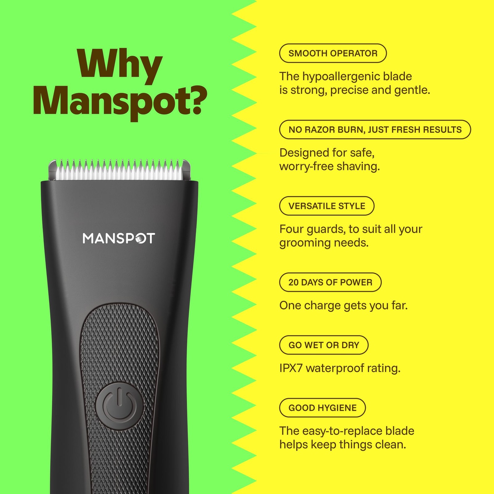 MANSPOT Manscape Groin & Body Hair Trimmer for Men, Electric Pubic Shaver