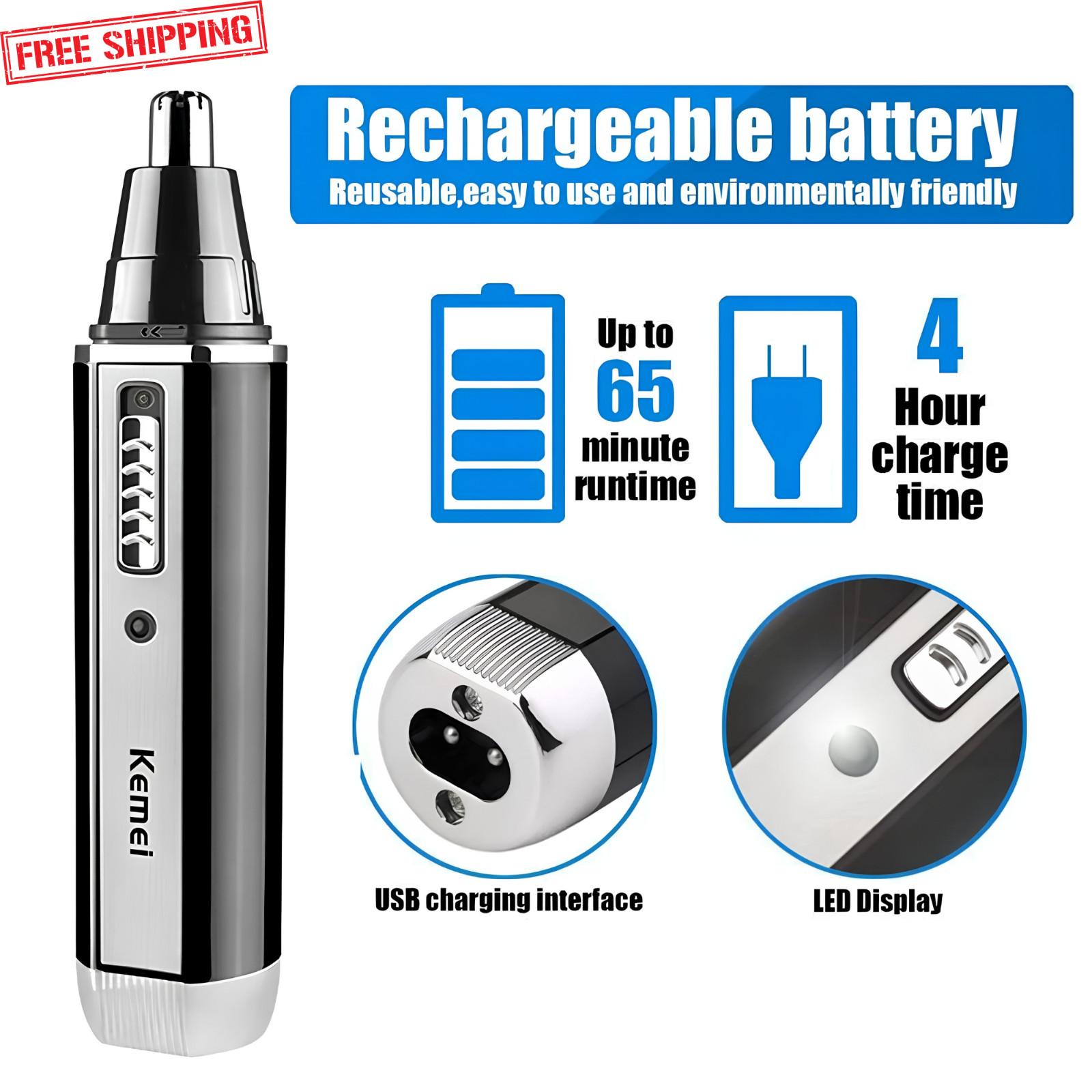 4-in-1 Rechargeable Trimmer for Nose, Beard, Ear, Eyebrow Hair/ Men Grooming Kit