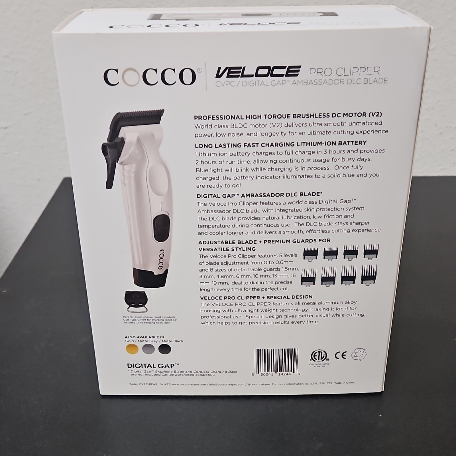 COCCO Veloce Pro Clipper White Cordless Rechargeable Adjustable Blade CVPC-PEARL