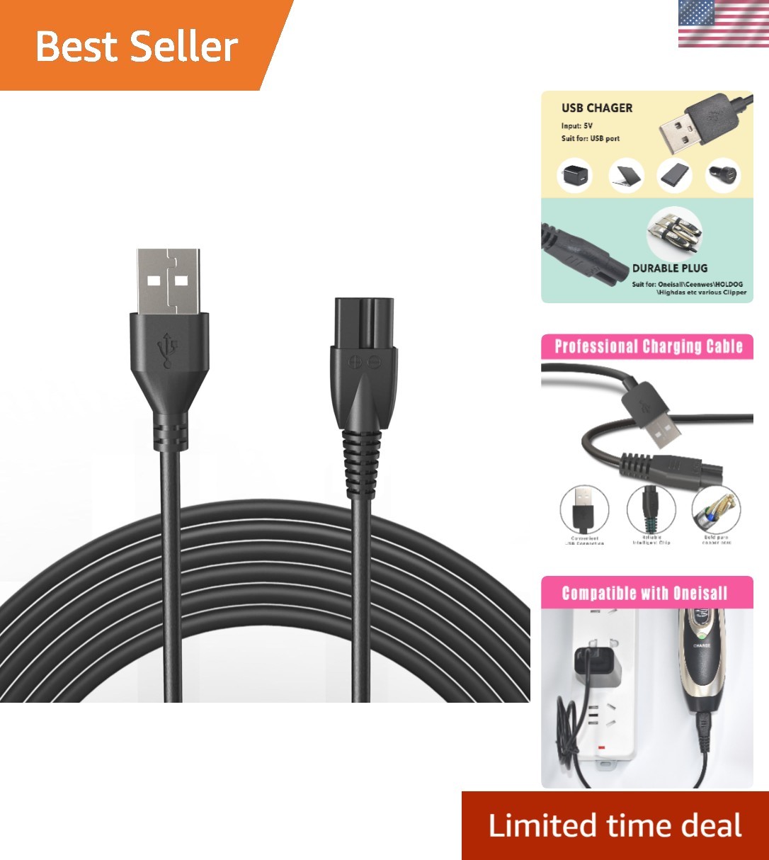 Universal Hair Clipper Charger Cord – USB Fast Charging for Clippers & Trimmers