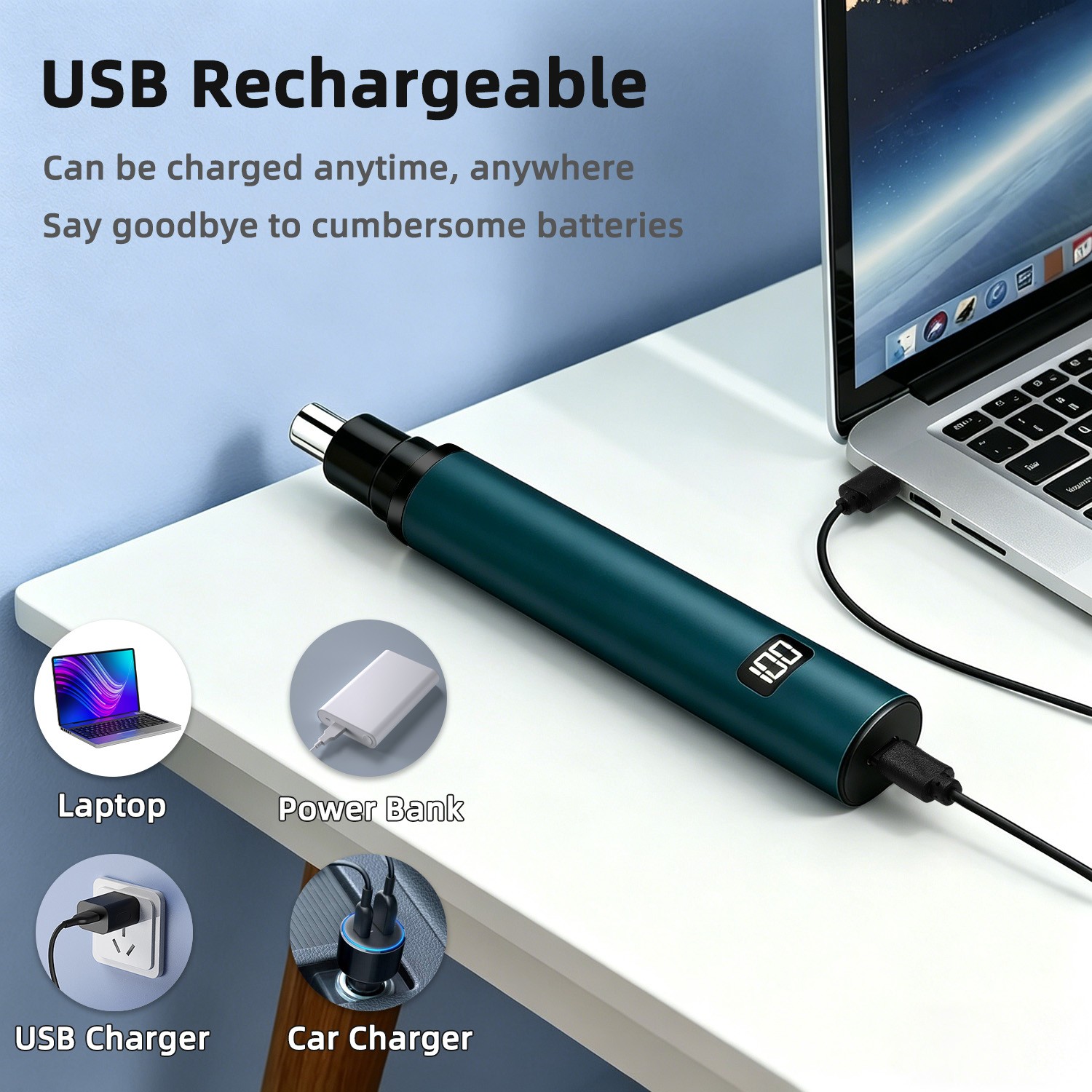 Digital Display Nose Trimmer, Washable Cutter Head, USB Charging, Men’s Grooming