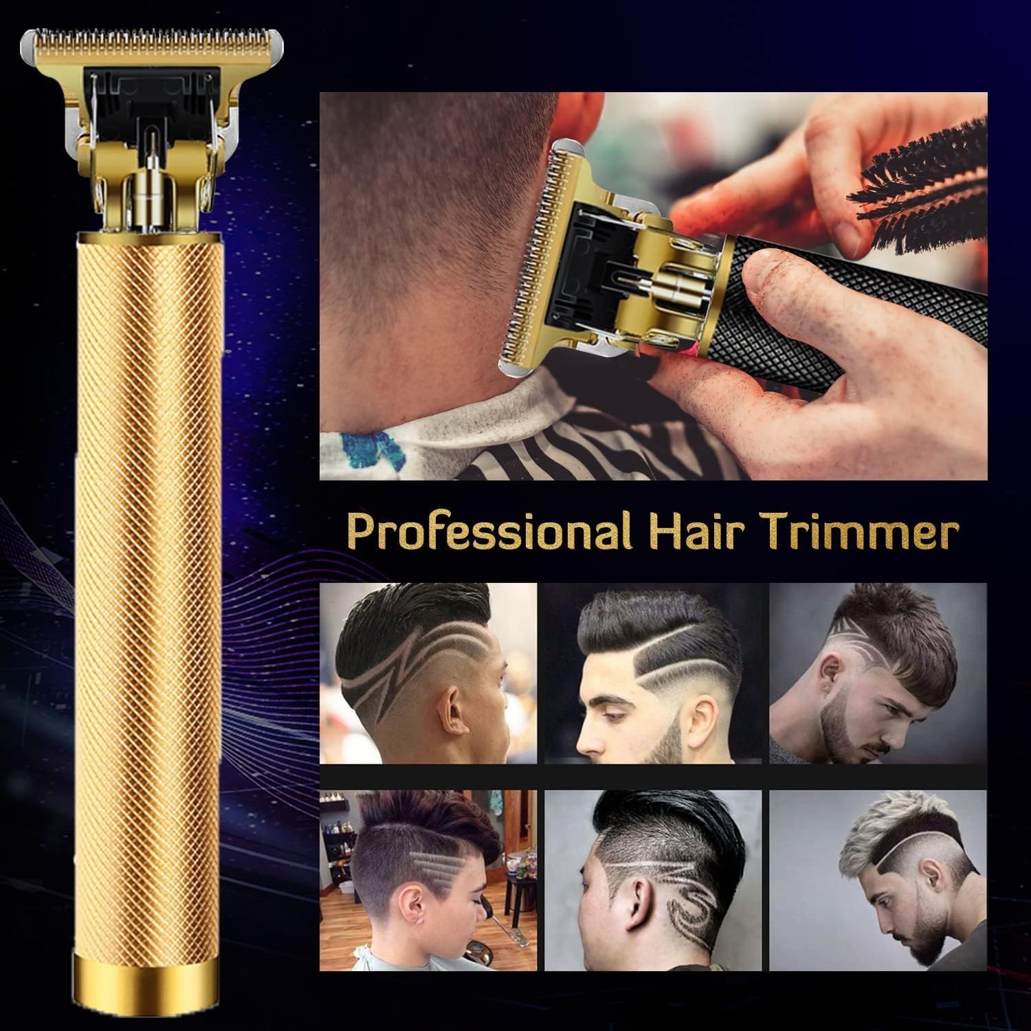 Cordless Professional Hair Cutting Kit with Ear Spoon Tools – Gold Finish