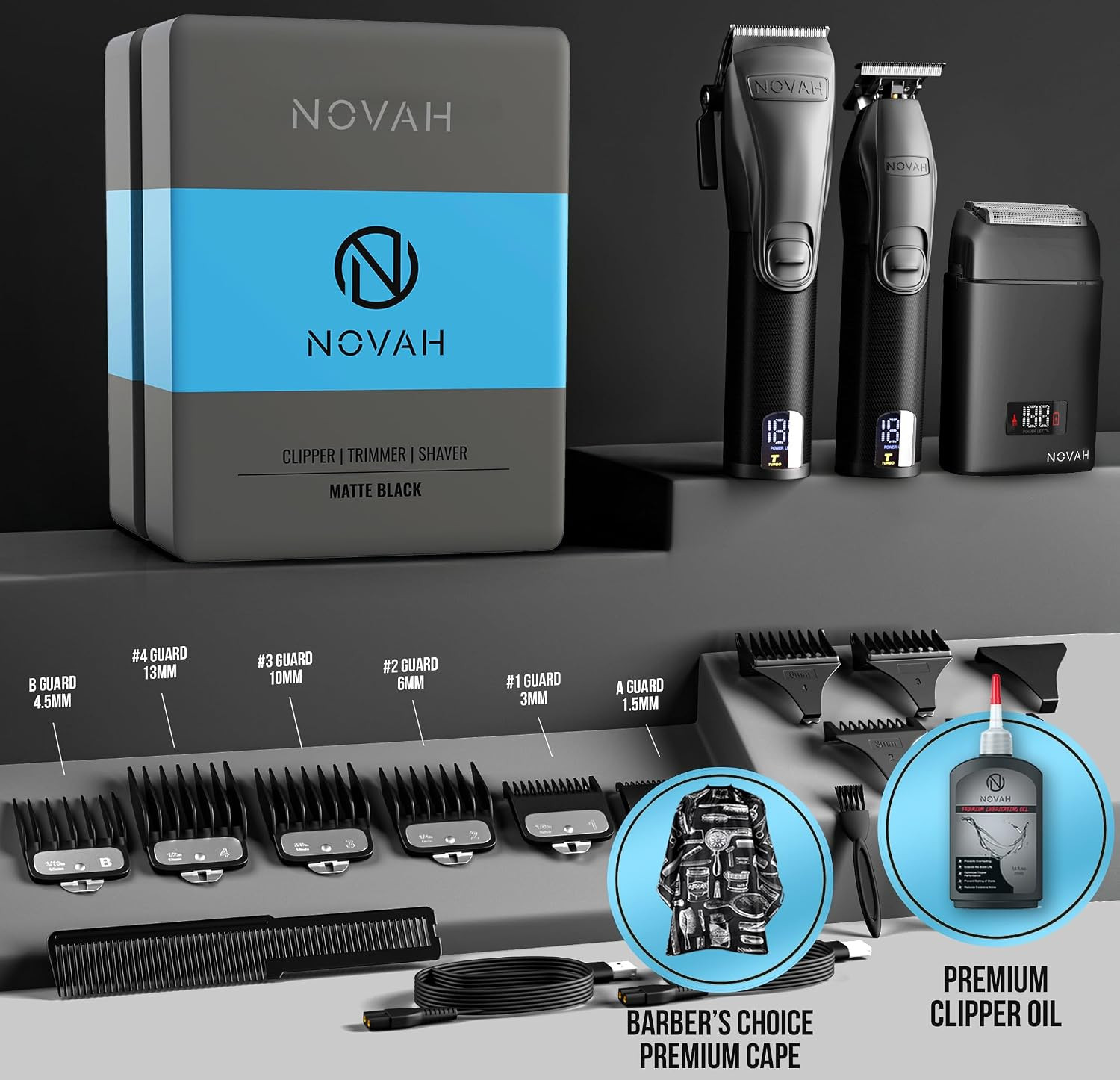 Novah Professional Barber Clippers and Trimmer Set – Foil Shaver Professional Ha