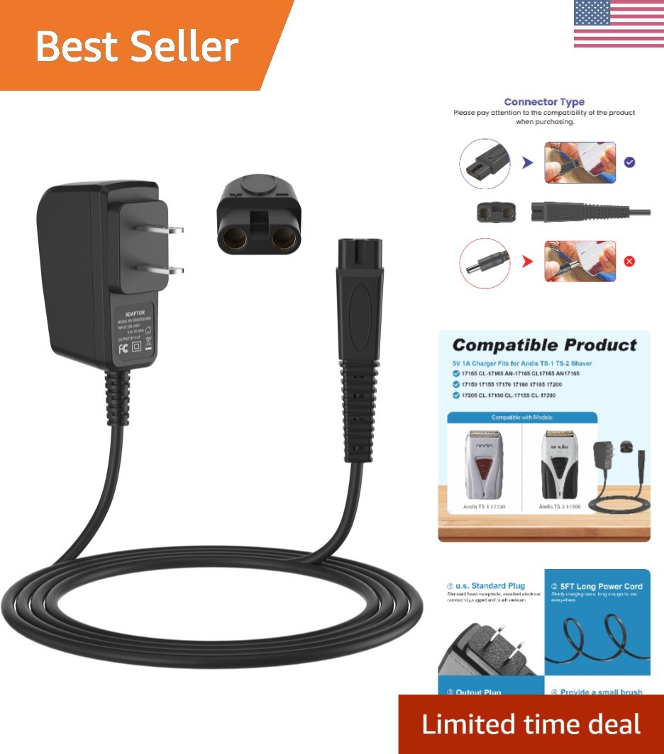 Andis Shaver Replacement Charger 5V 1A | Certified Safety and Compatibility