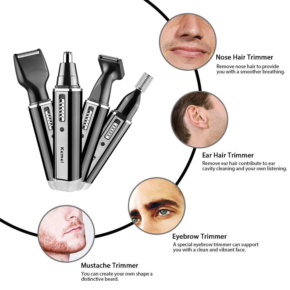 4-in-1 Rechargeable Trimmer for Nose, Beard, Ear, Eyebrow Hair/ Men Grooming Kit
