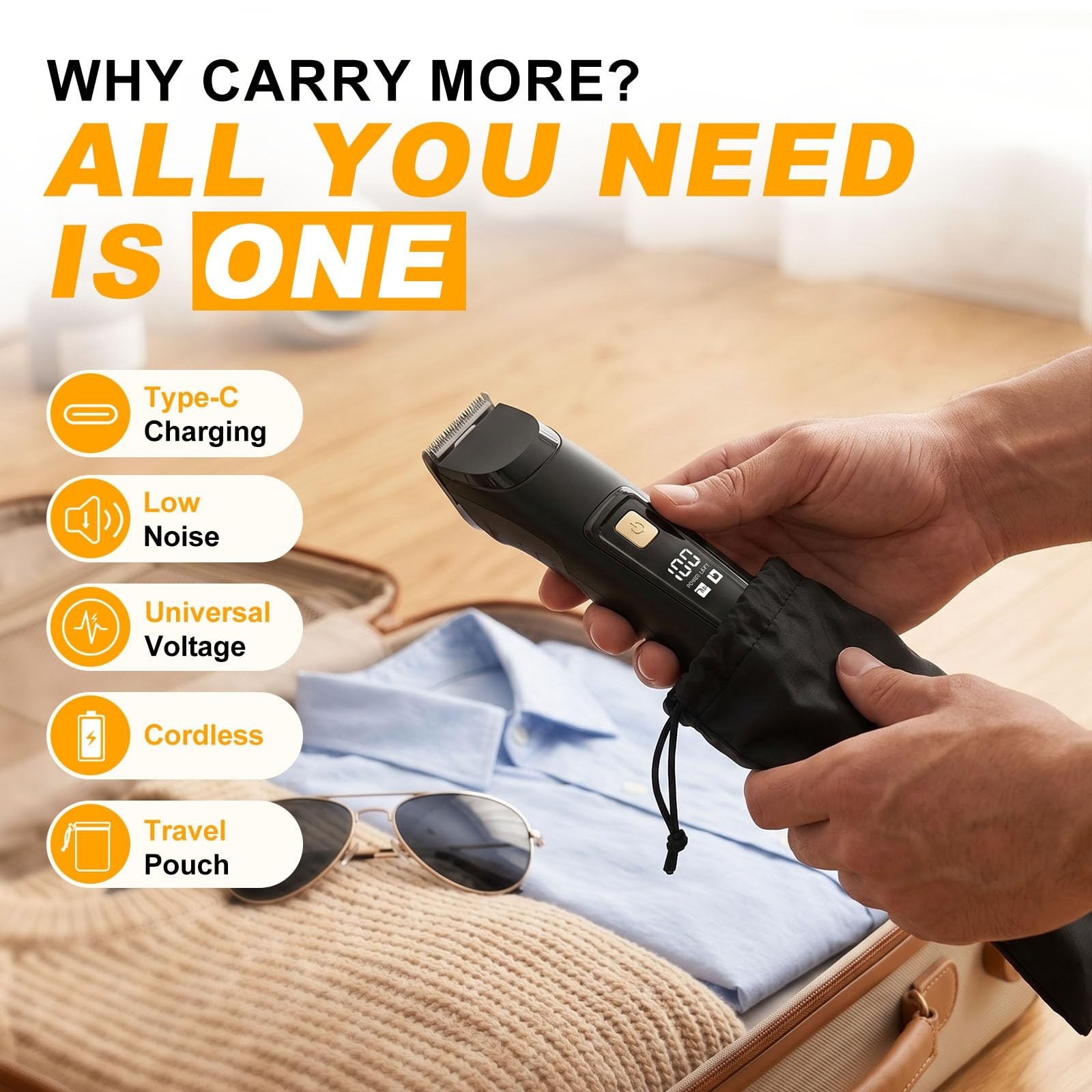 Cordless 18-in-1 Beard Trimmer & Hair Clipper Kit, Waterproof Grooming Set, Rech
