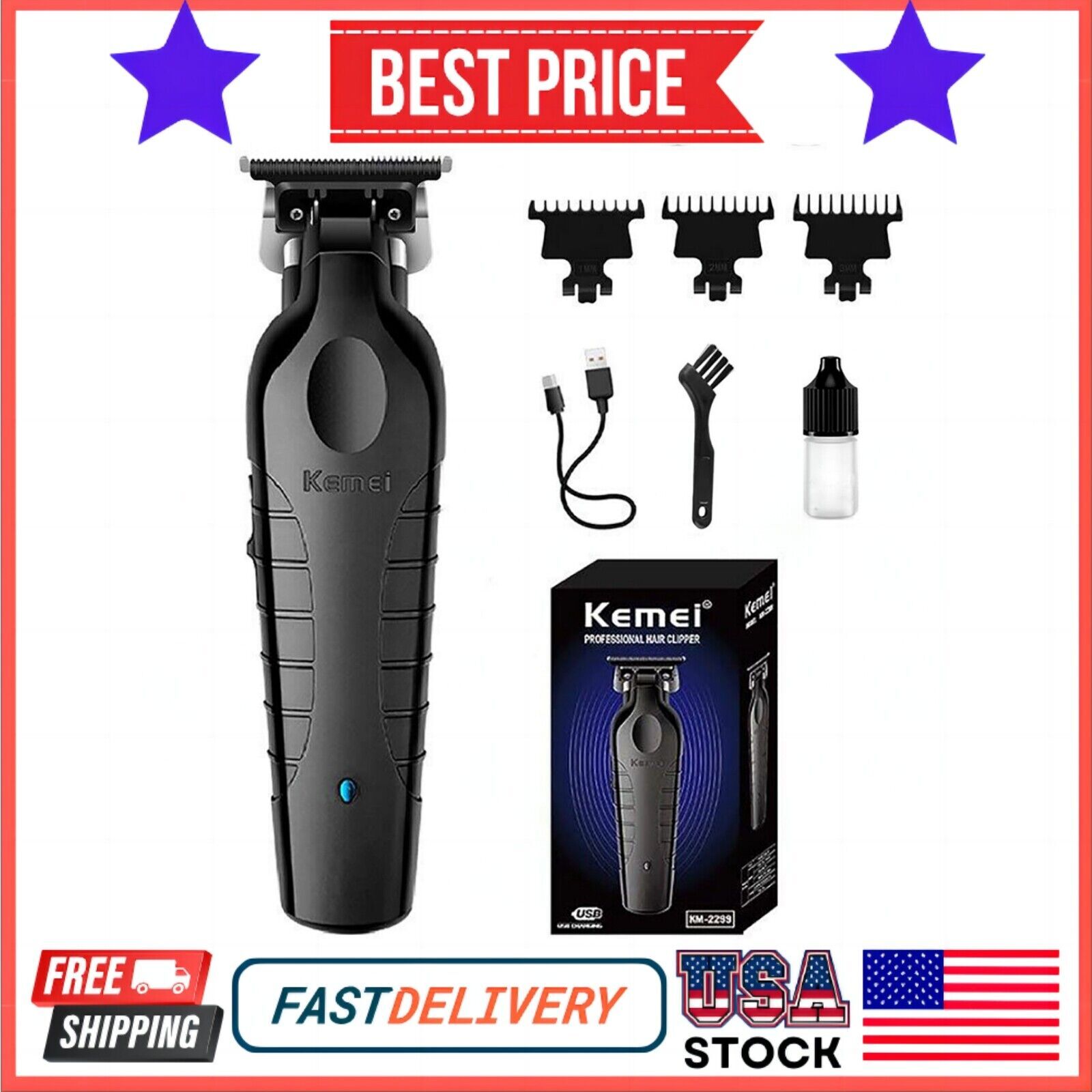 Kemei 2299 Hair Clippers Cordless Trimmer Beard Cutting Barber 0 Gapped Carving