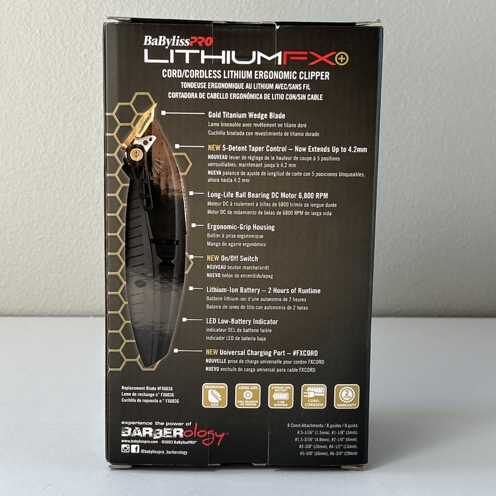 BaBylissPRO LithiumFX+ Cord/Cordless Black Gold Ergonomic Clipper FX673NS