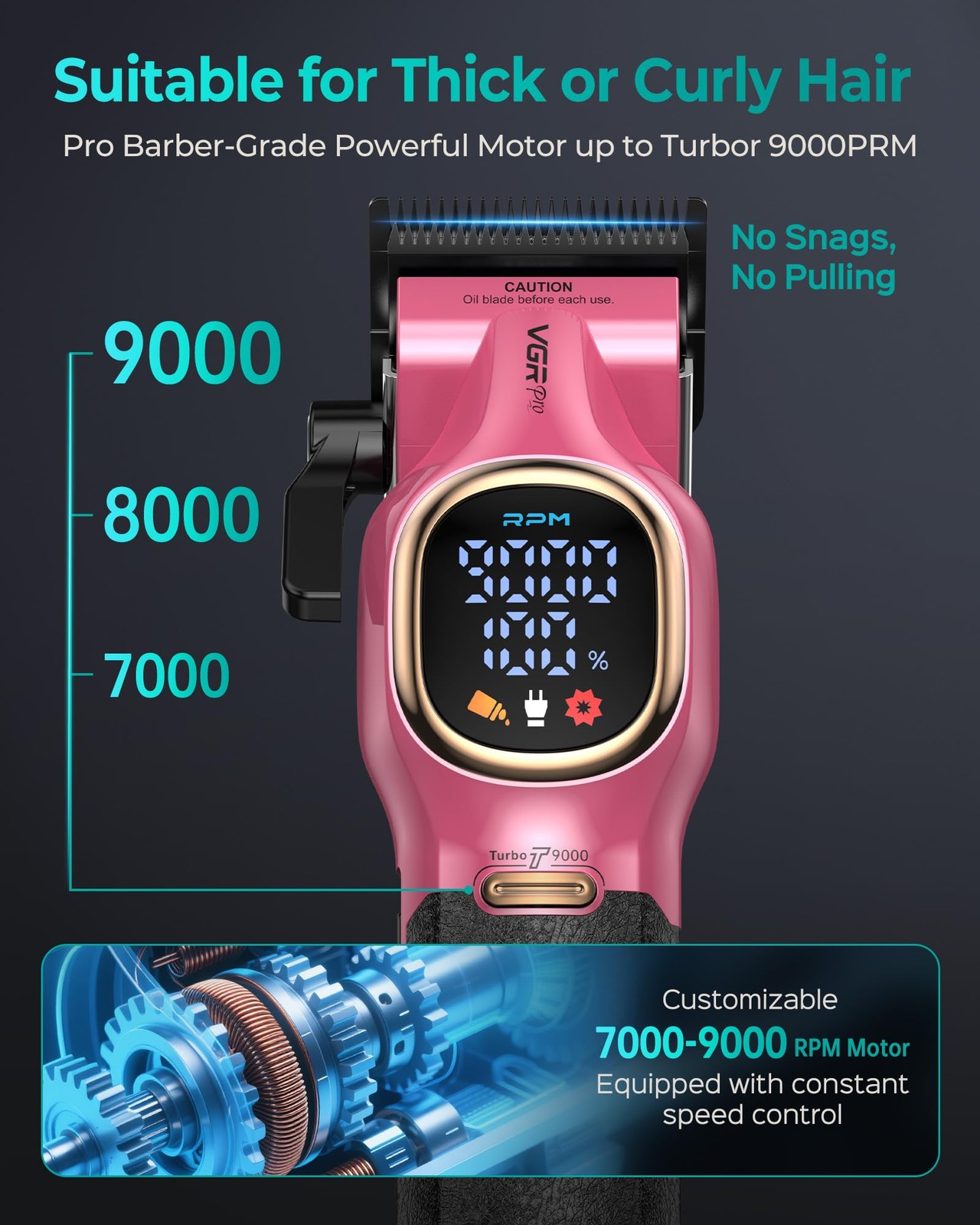 VGRPRO Professional Hair Clippers for Men, Barber Pink