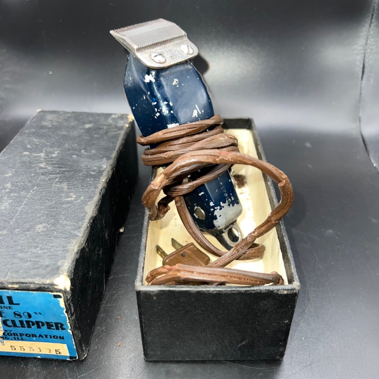 Wahl Large 89 VTG Electric Clipper Original Box Model 000 Blue & Silver untested