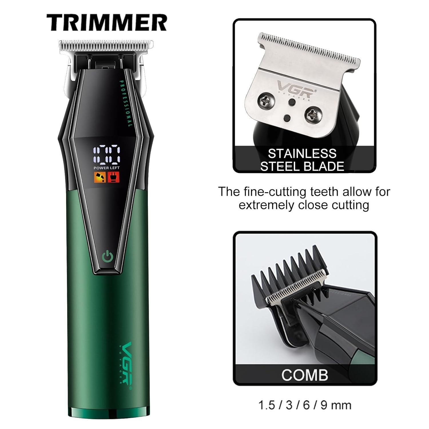 VGR V-677 Professional Hair Clipper & Trimmer Set with LED Display Technology