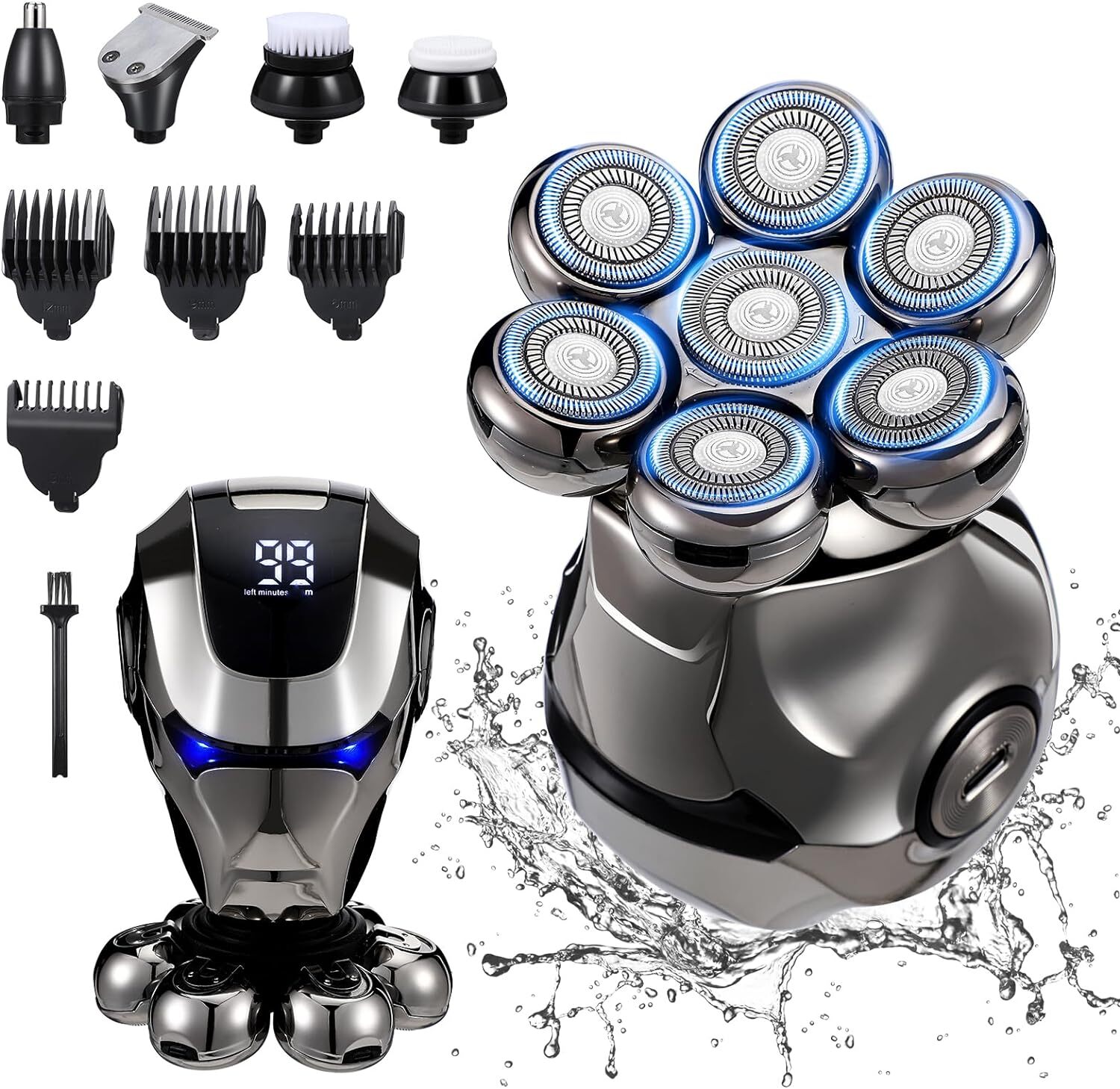 7D Cordless Shaver Hair Trimmer Men’s 5-In-1 Electric Head Shaver Razor Men Wet