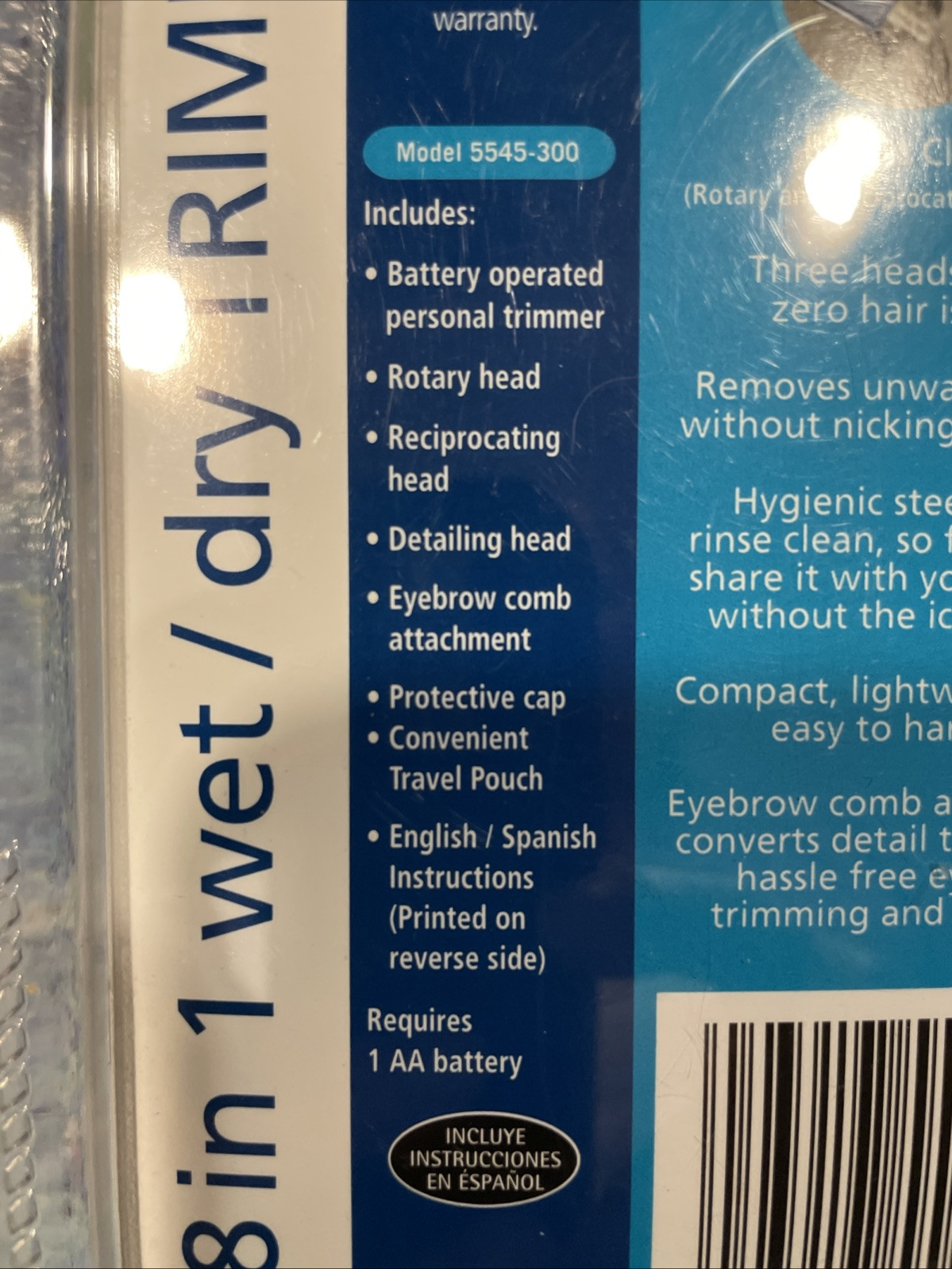Wahl Wet Dry Trimmer 8 Uses In 1 CORDLESS W Travel Pouch Model 5545-300 Rinses