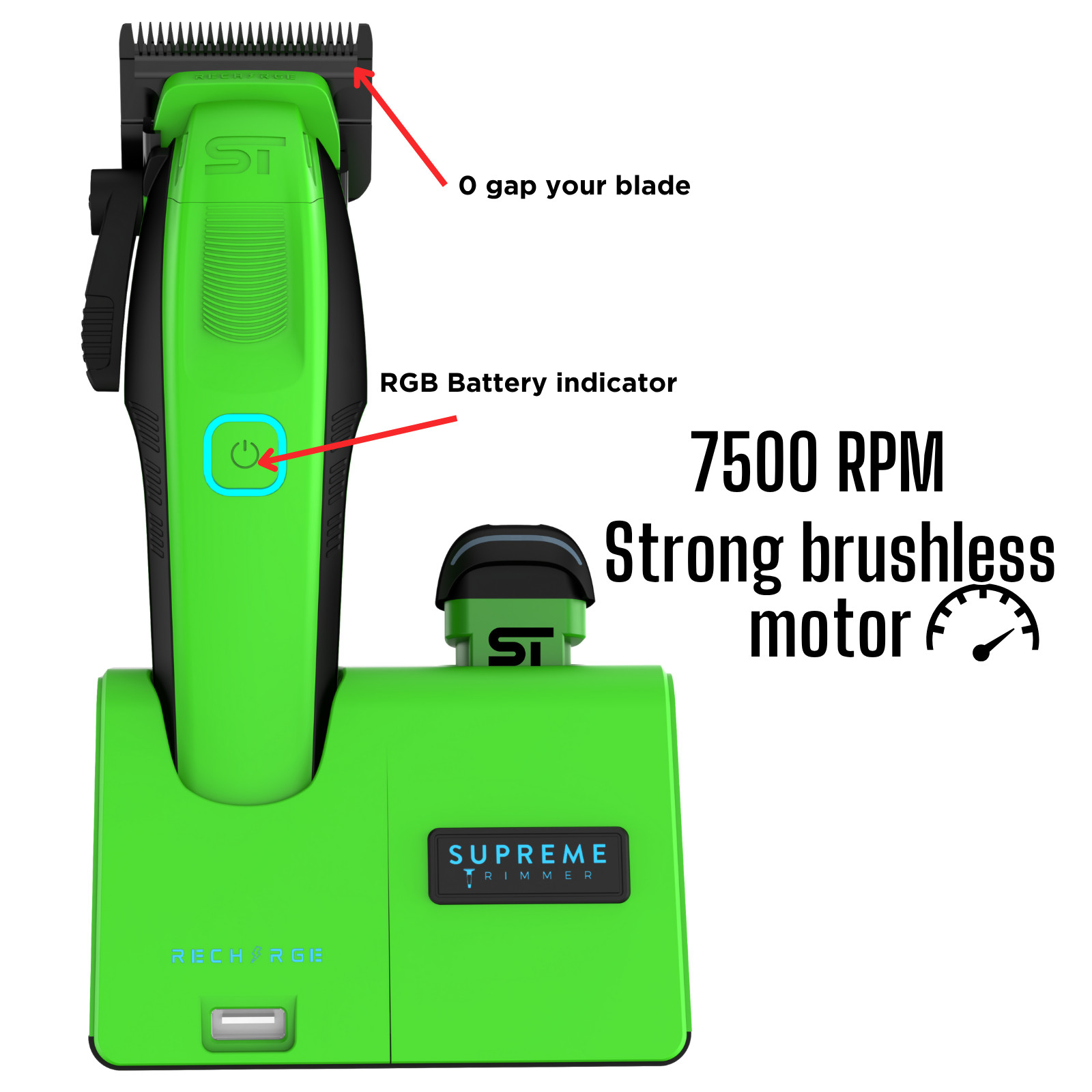 Product image Supreme Trimmer Recharge Clipper w/ DLC Taper Blade STC779 | Green
