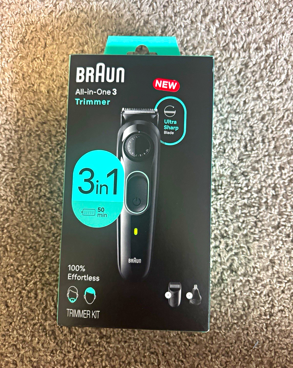 BRAND NEW- Braun 3-in-1 Men’s Beard & Hair Trimmer, Cordless USB, 0.5mm, Black