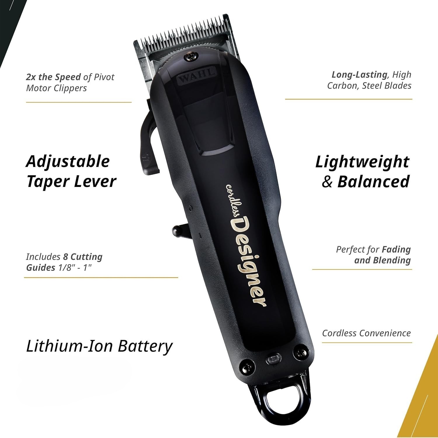 WAHL Professional Cordless Designer Clipper with 90+ Minute Run Time 8591 -BLACK