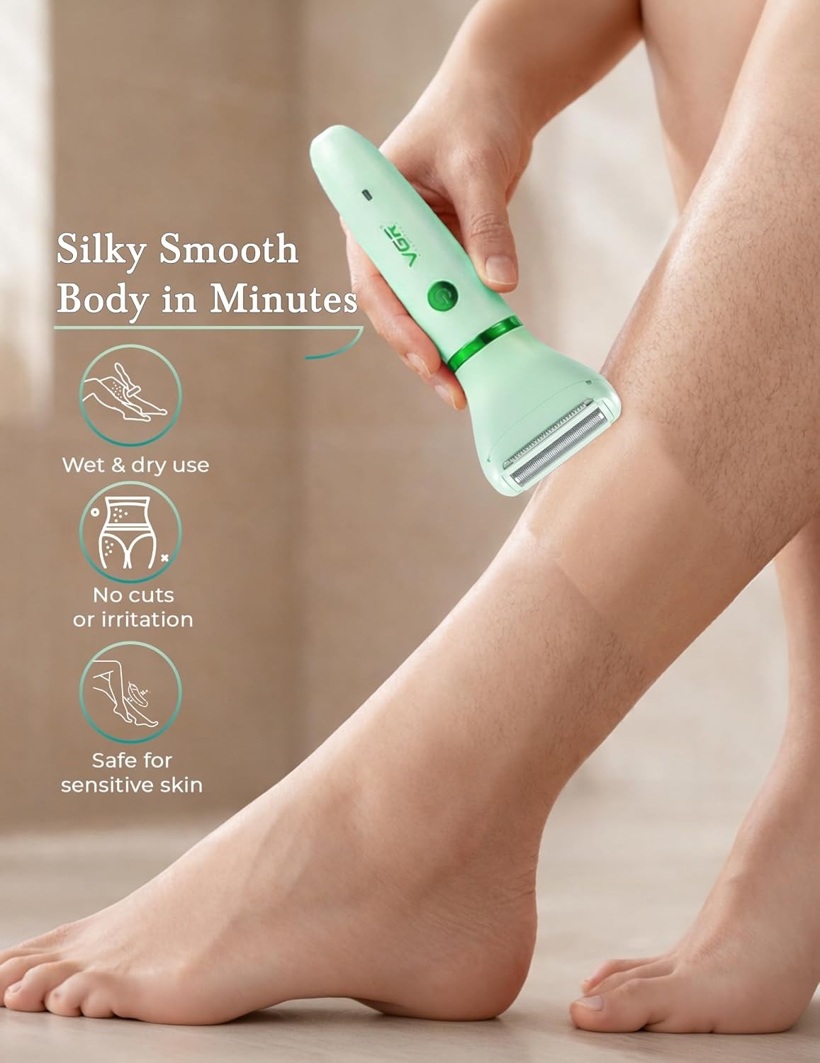 VGR V-735 3-in-1 Lady Shaver Waterproof USB-C Rechargeable Trimmer Green