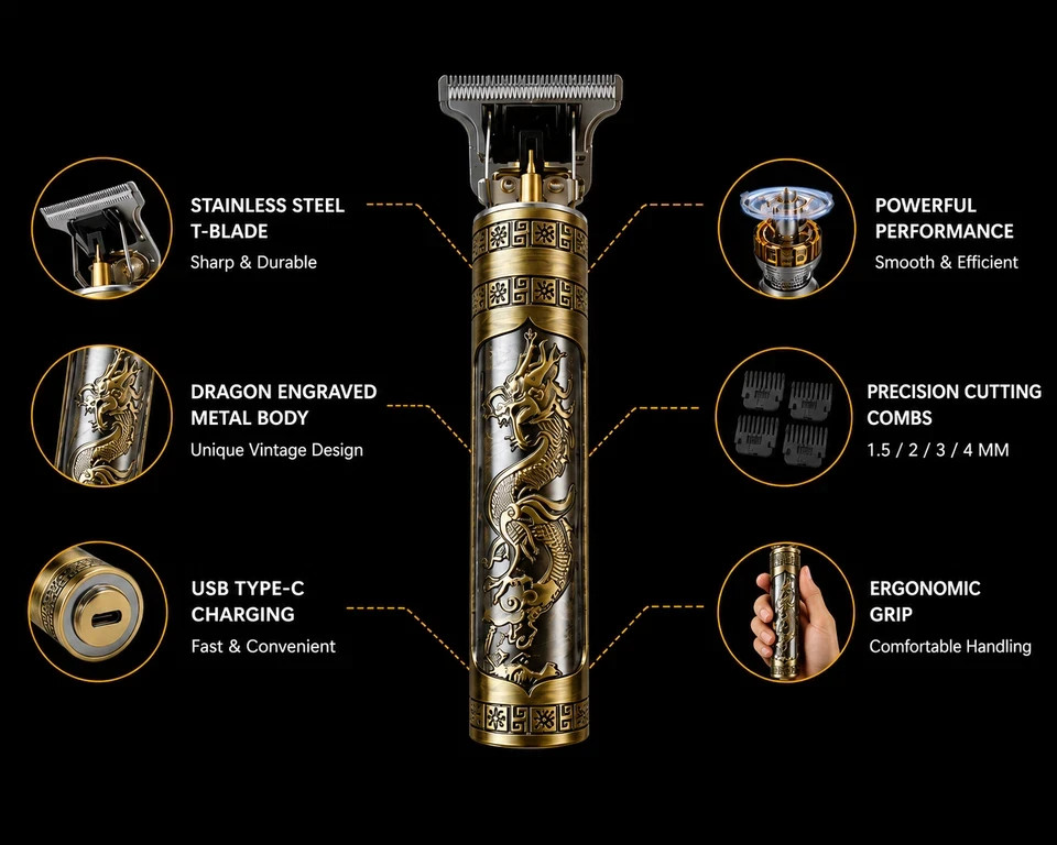 Vintage T9 Barbeador Dragon Beard Hair Trimmer Cutter Machine for Men