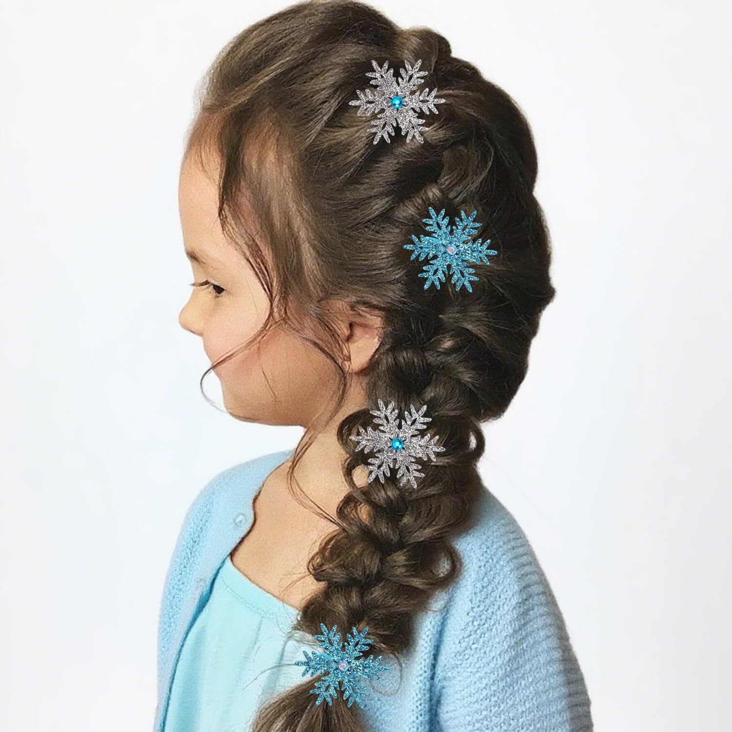 Atoden Sparkly Snowflake Hair Clips Barrettes 8Pcs Christmas Blue, Silver