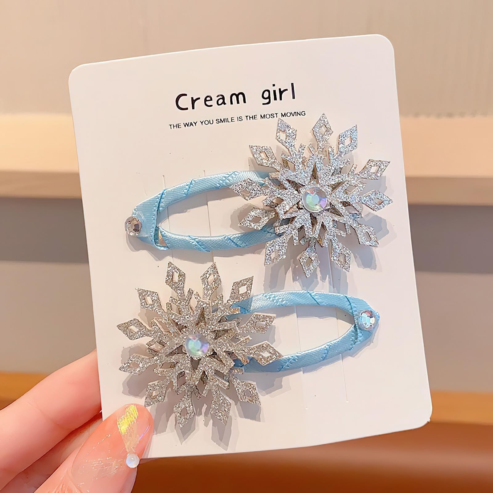 8PCS Snowflake Hair Clip Blue White 8 Count (Pack of 1), Silver