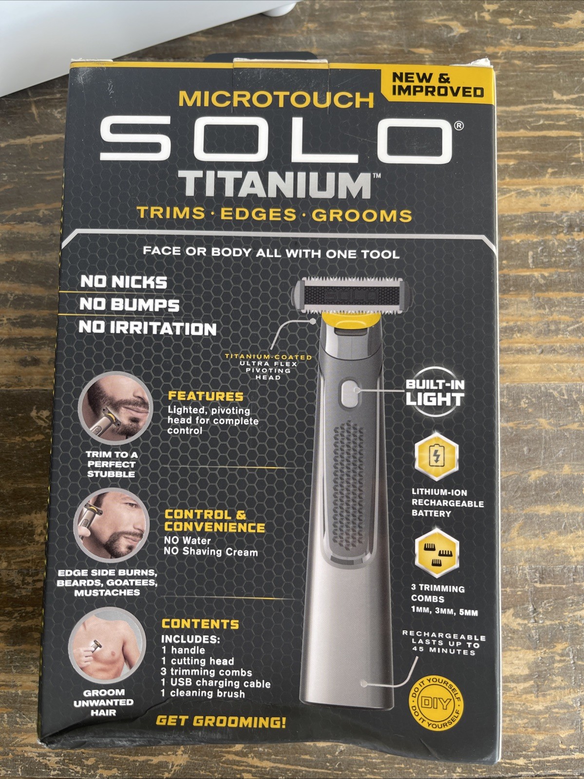 Micro Touch Solo Titanium Grooming Trimmer for Men – Black -Brand New Damage Box