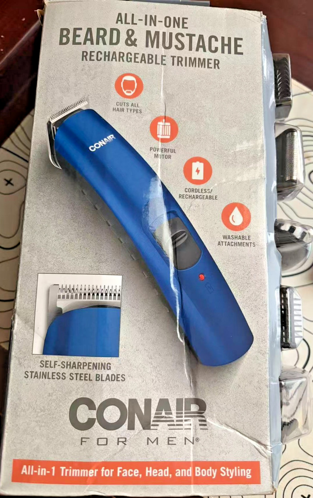 Conair Man Beard Mustache & Gaotee Trimmer 3-In-1 Cordless Recharchable Battery