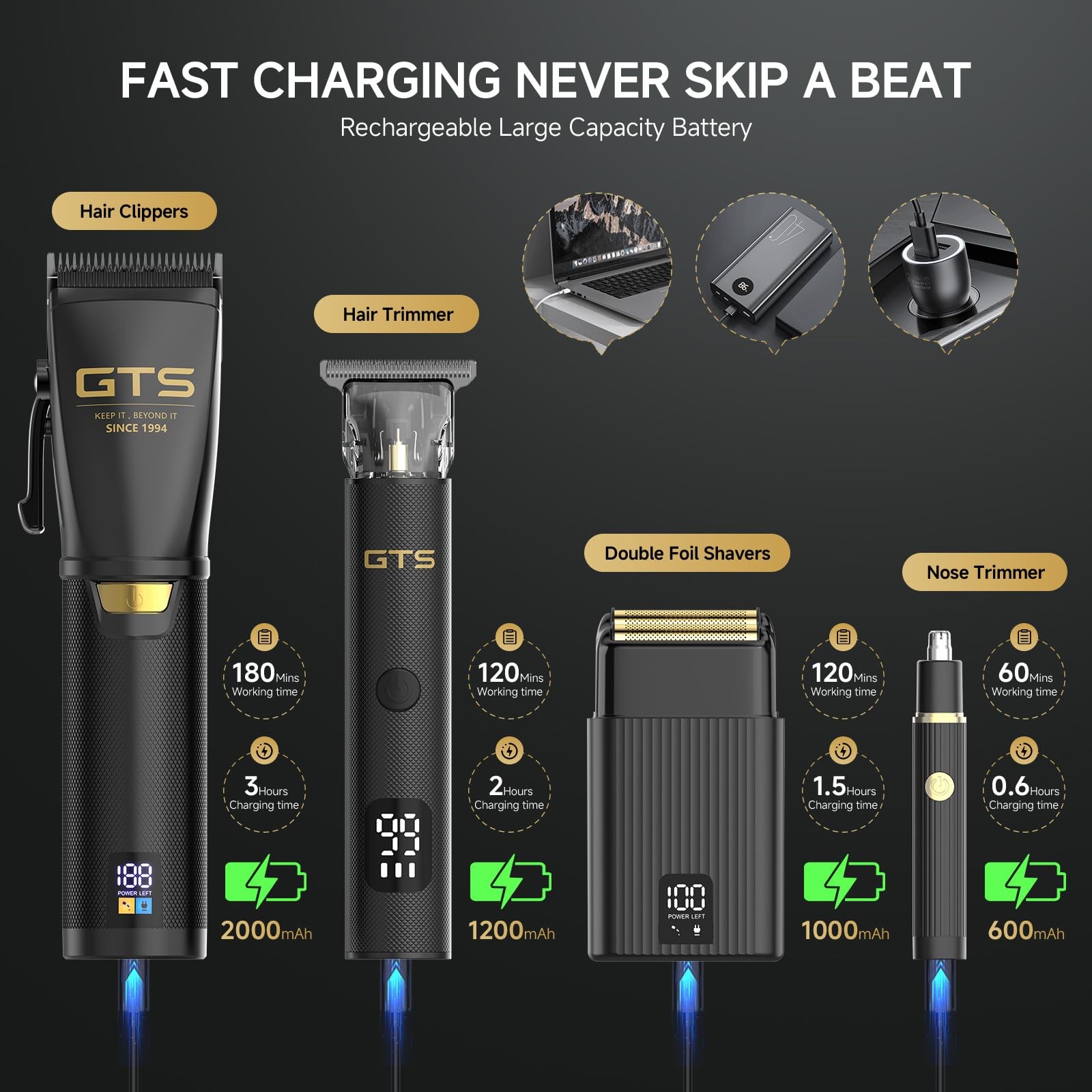 4-in-1 Hair Clippers for Men – Cordless Beard Trimmer LED Display Kit