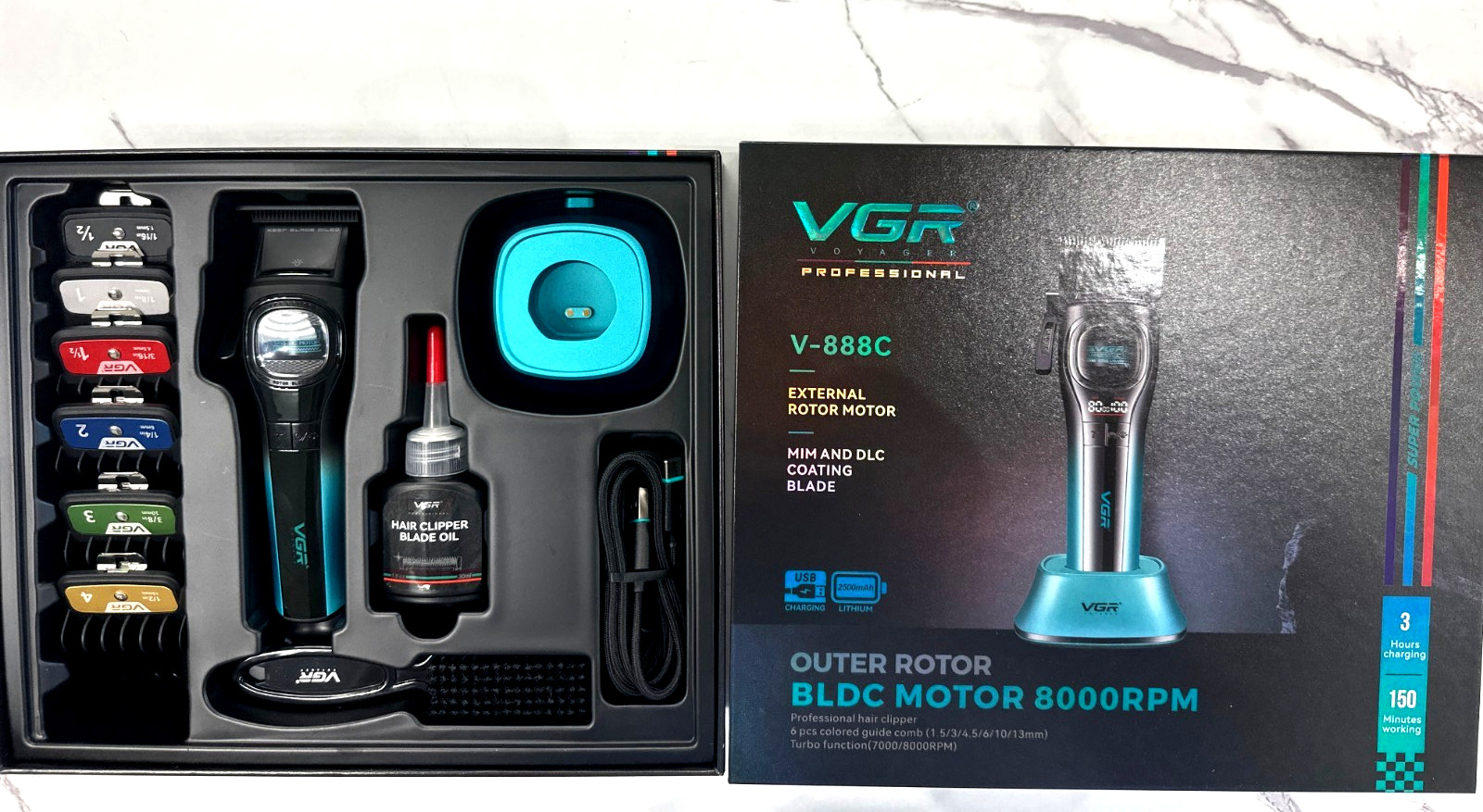 VGR V‑888C Voyager Professional Hair Clipper – 8000 RPM Brushless Motor,