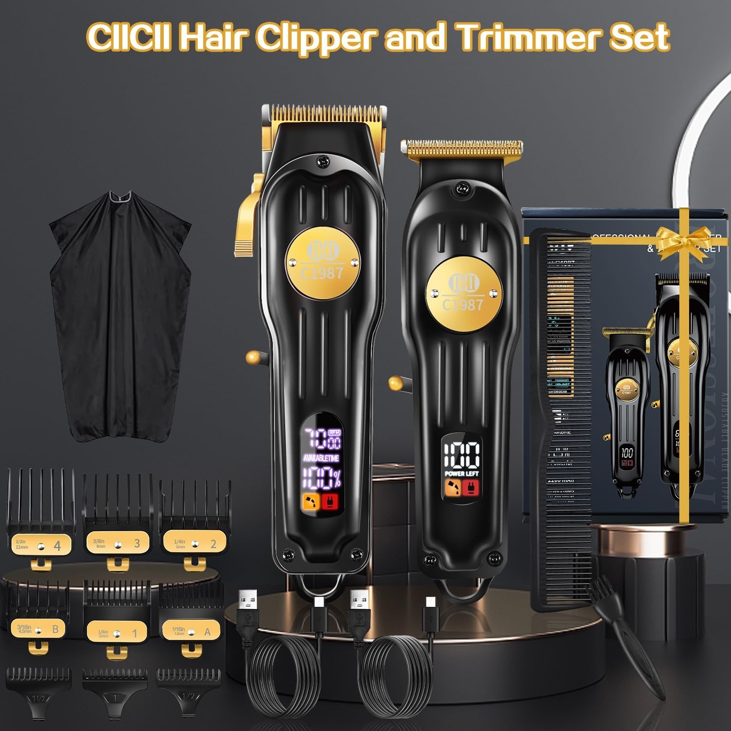 Cordless Hair Clippers & Trimmers Set | Professional Haircut Kit, USB Rechargeab