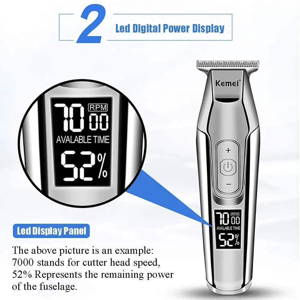 Kemei KM 5027 Professional LED Digital Hair Clipper and Beard Trimmer Blade X9