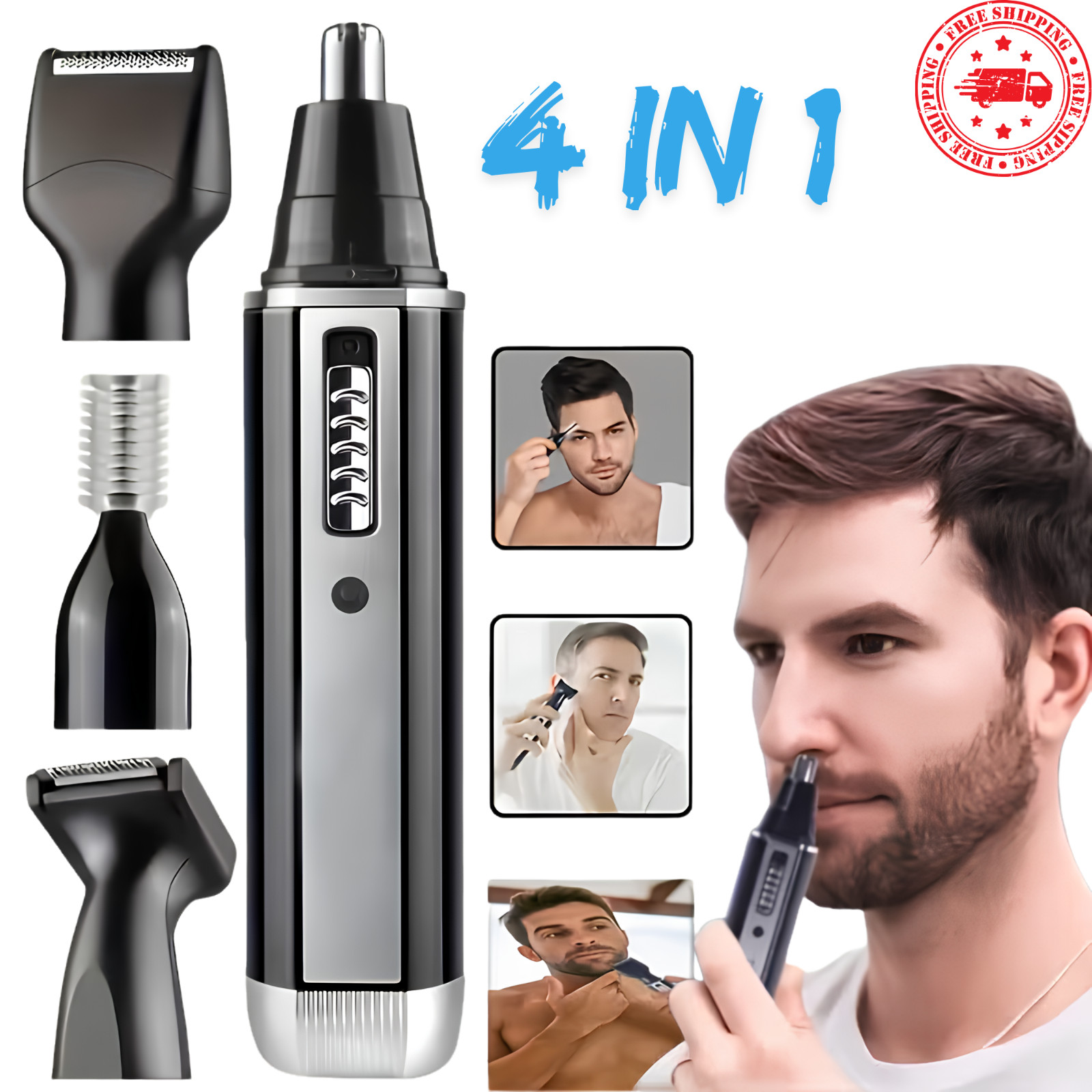 4-in-1 Rechargeable Trimmer for Nose, Beard, Ear, Eyebrow Hair/ Men Grooming Kit