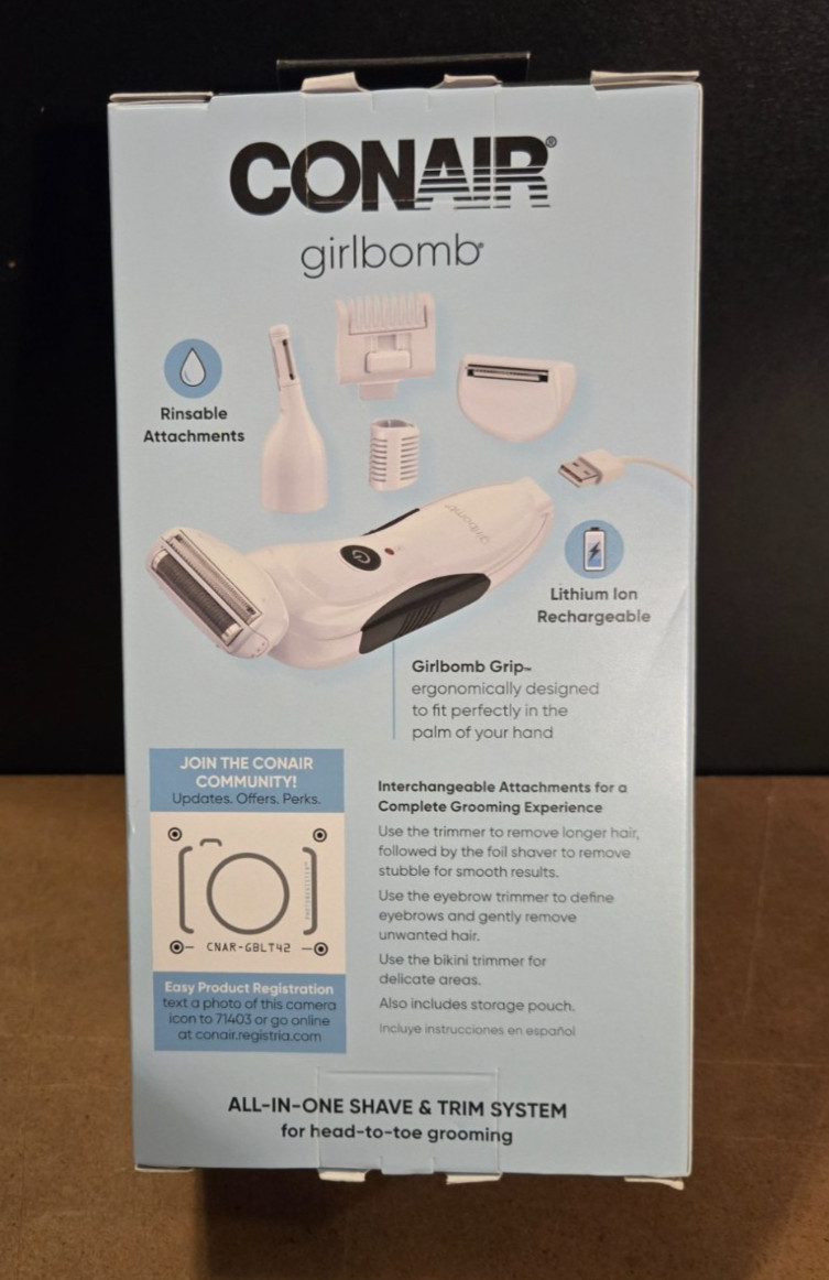 Conair Girlbomb GBLT42 All-in-One Shaver Trimmer Rechargeable 8-Piece Kit