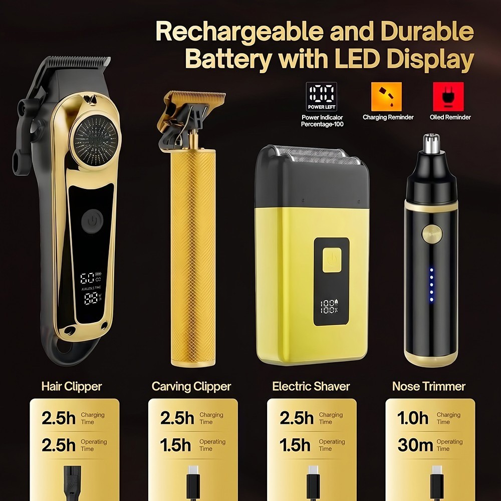 Professional Cordless Hair Clippers and Trimmers 4 in 1 Grooming Kit for Men