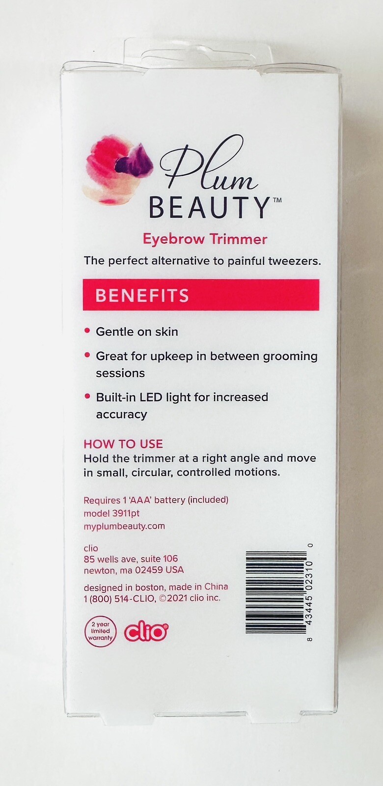 Clio Plum Beauty Painless Personal Eyebrow Trimmer Hair Removal New