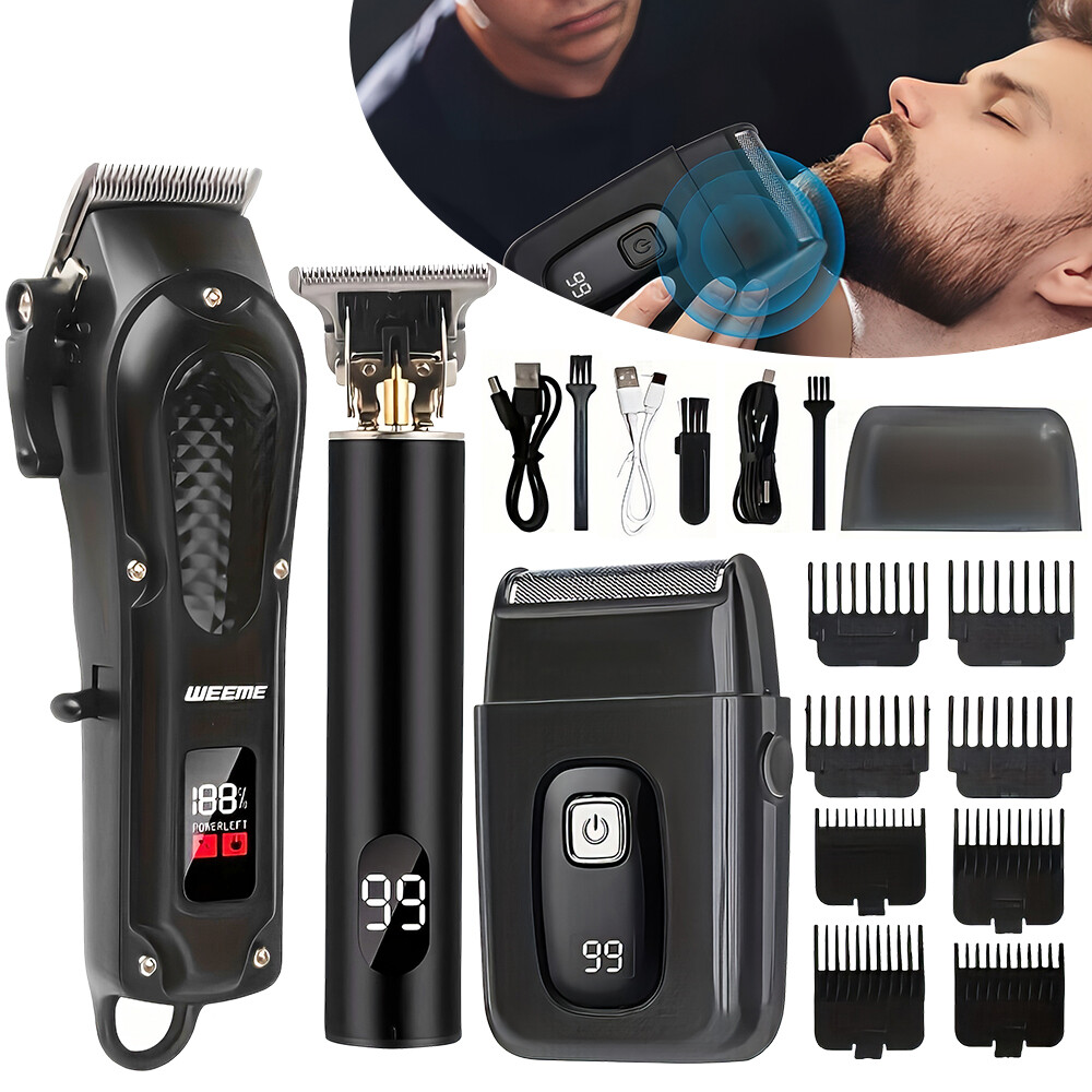 Professional Hair Clipper for Men, 3-piece Set, Beard Trimmer Shaver Set Black