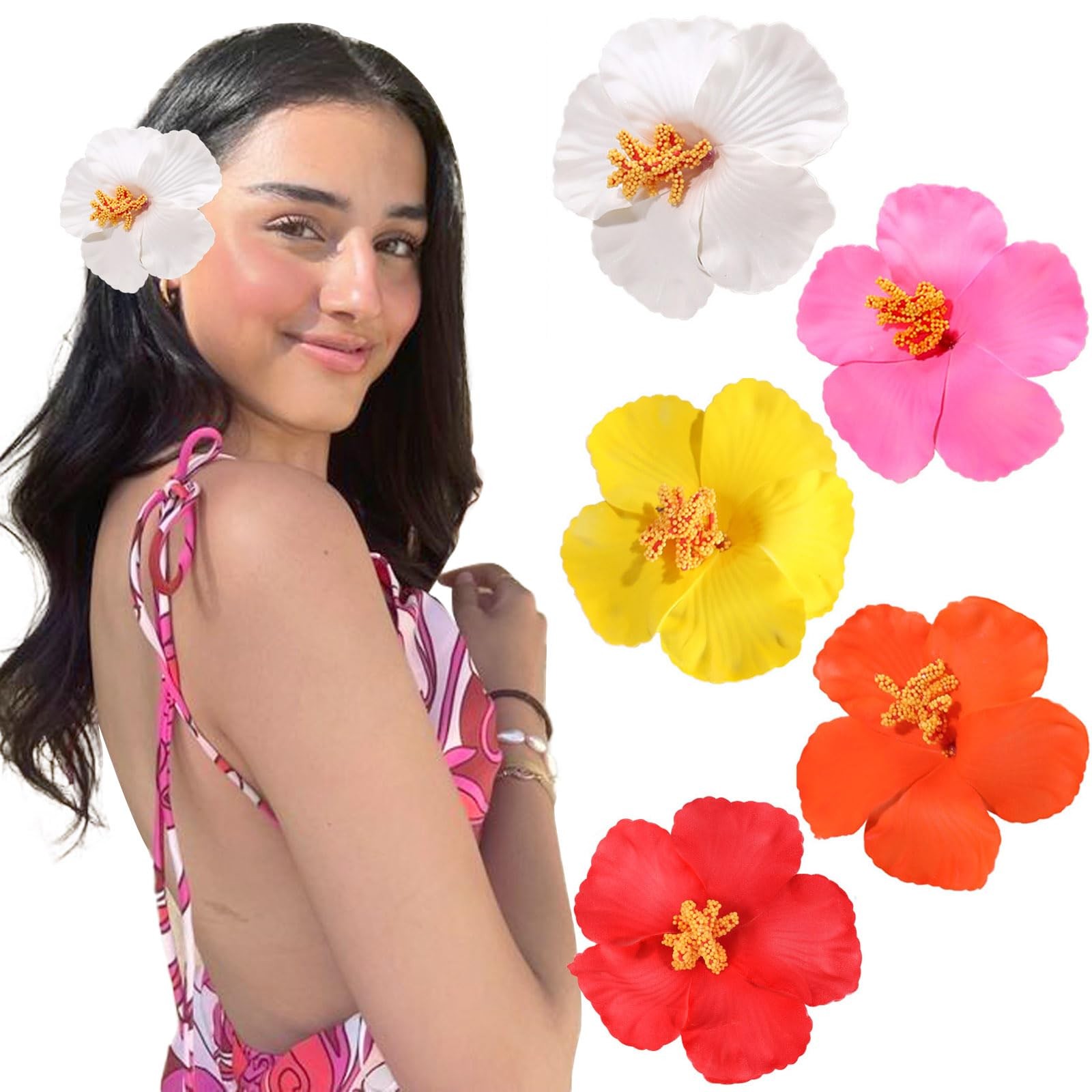 VOBOBE 5pcs Hawaiian Flower 1 Count (Pack of 5), Hair Clips-A