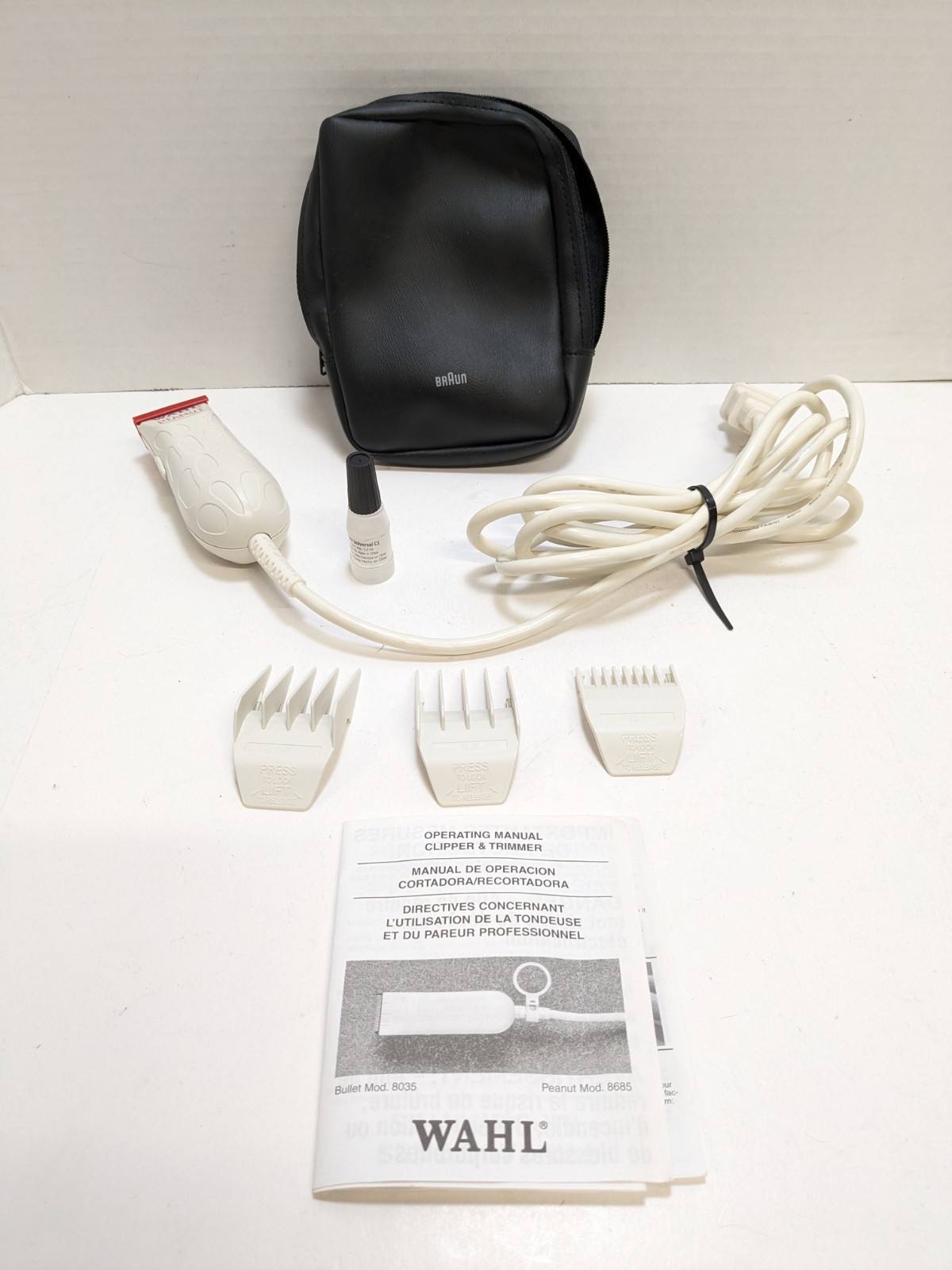 Wahl Professional Peanut Beard Trimmer Hair Clipper Kit 3 Combs 8655-200 – White