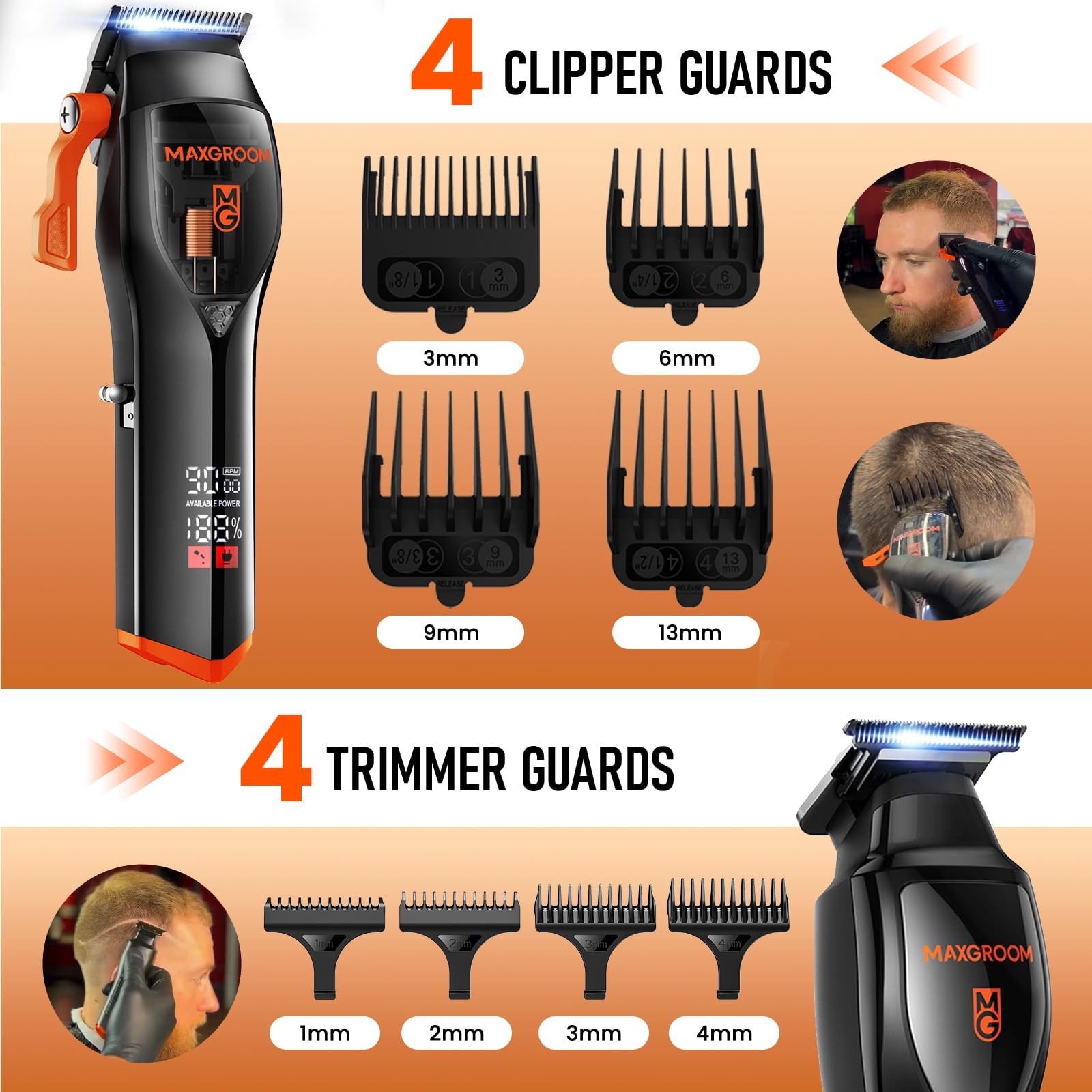 9000 RPM Professional Hair Clippers, Cordless Mens Grooming Kit