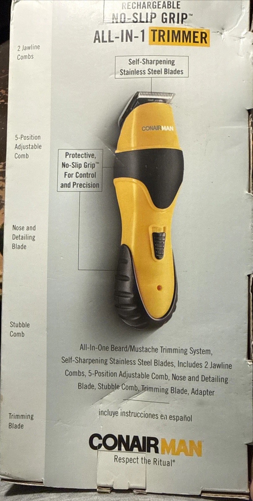 CONAIR MAN NO-SLIP GRIP-PREMIUM MALE GROOMING TRIMMER All-in-one cordless – New