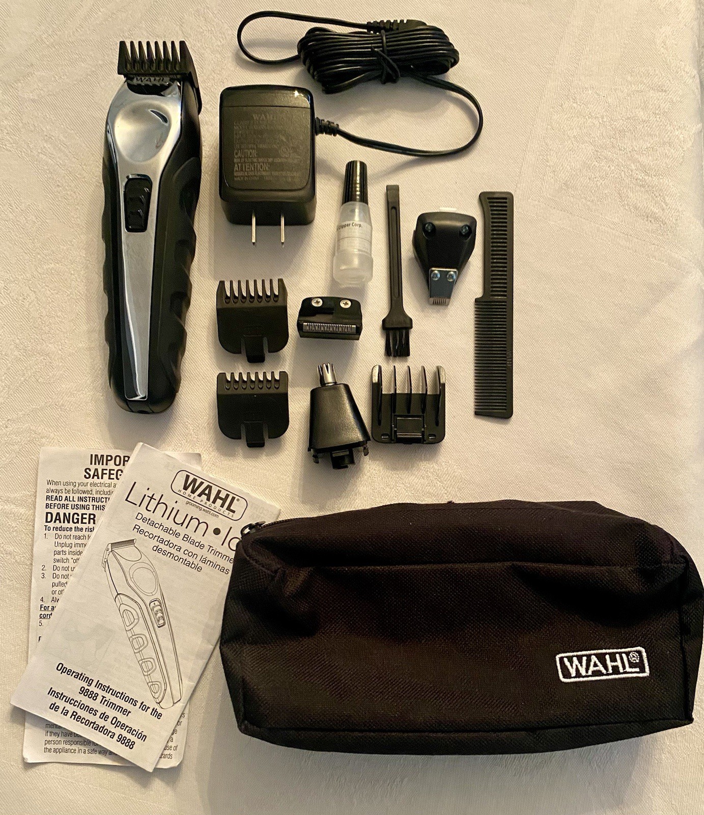 Wahl Lithium Ion Detachable Blade Beard Trimmer Shaver 11pc Grooming Kit 9888