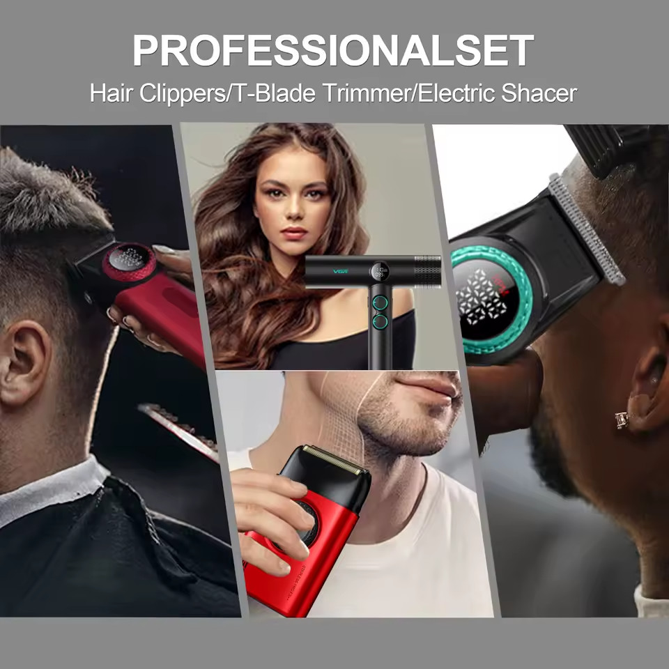 VGR 4-in-1 Pro Barber Set – Clipper, Trimmer, Dryer, 9000RPM Stepless Kit