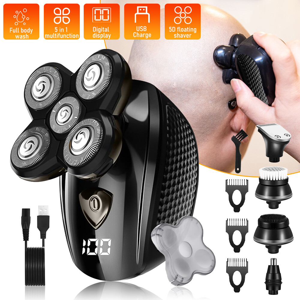 5D Rotary Electric Shaver Rechargeable Bald Head Shaver Beard Trimmer Men’s Gift