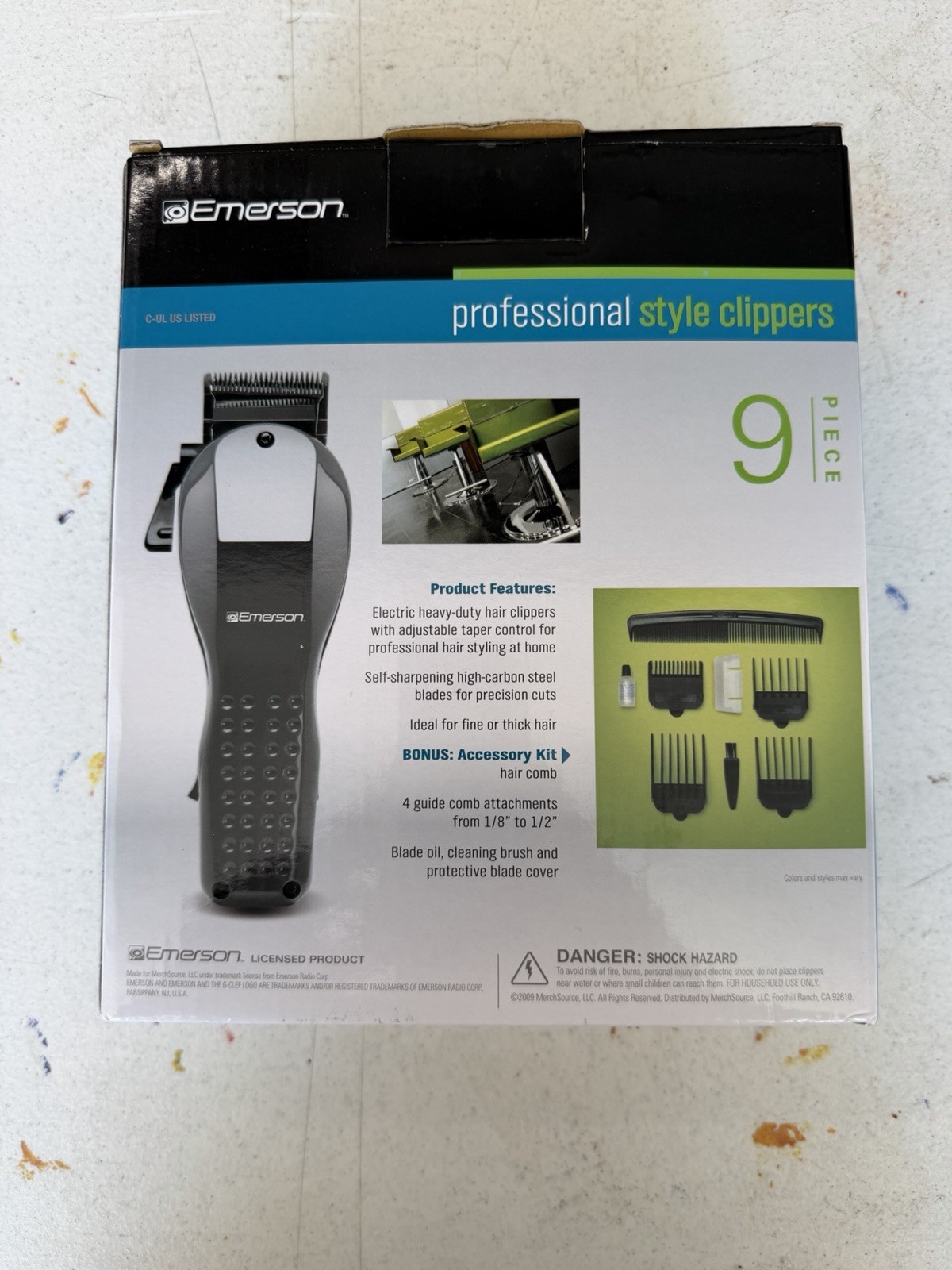 Emerson Self-Sharpening Electric Hair Clipper Kit w/ Guards, 1/8″-1/2″