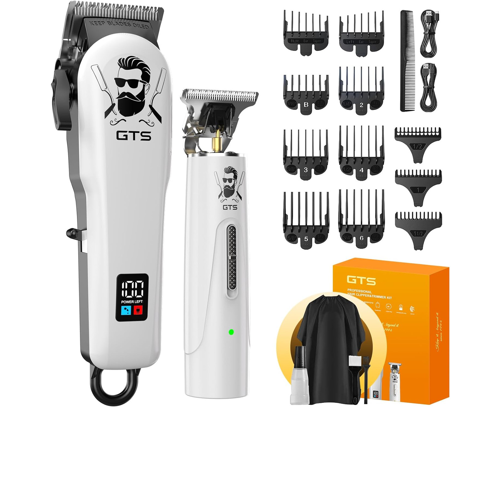 Hair Clippers for Men, Electric Trimmer Set, Barber Clippers, White, Gifts for