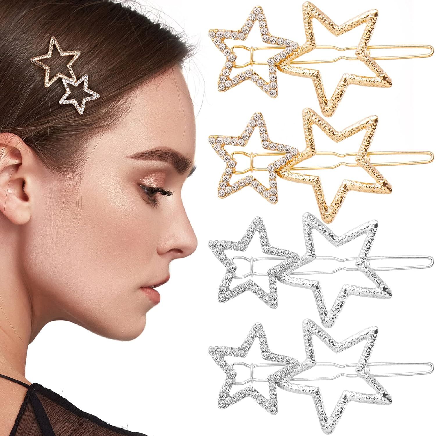 OIIKI Star Hair Clips Pins 8pcs, Barrettes Elegant Gold / silver
