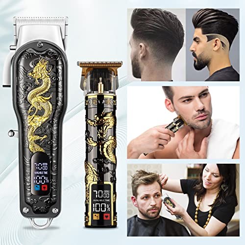 Hair Clippers for Men T-Blade Trimmer Set, Men Professional Black+gold