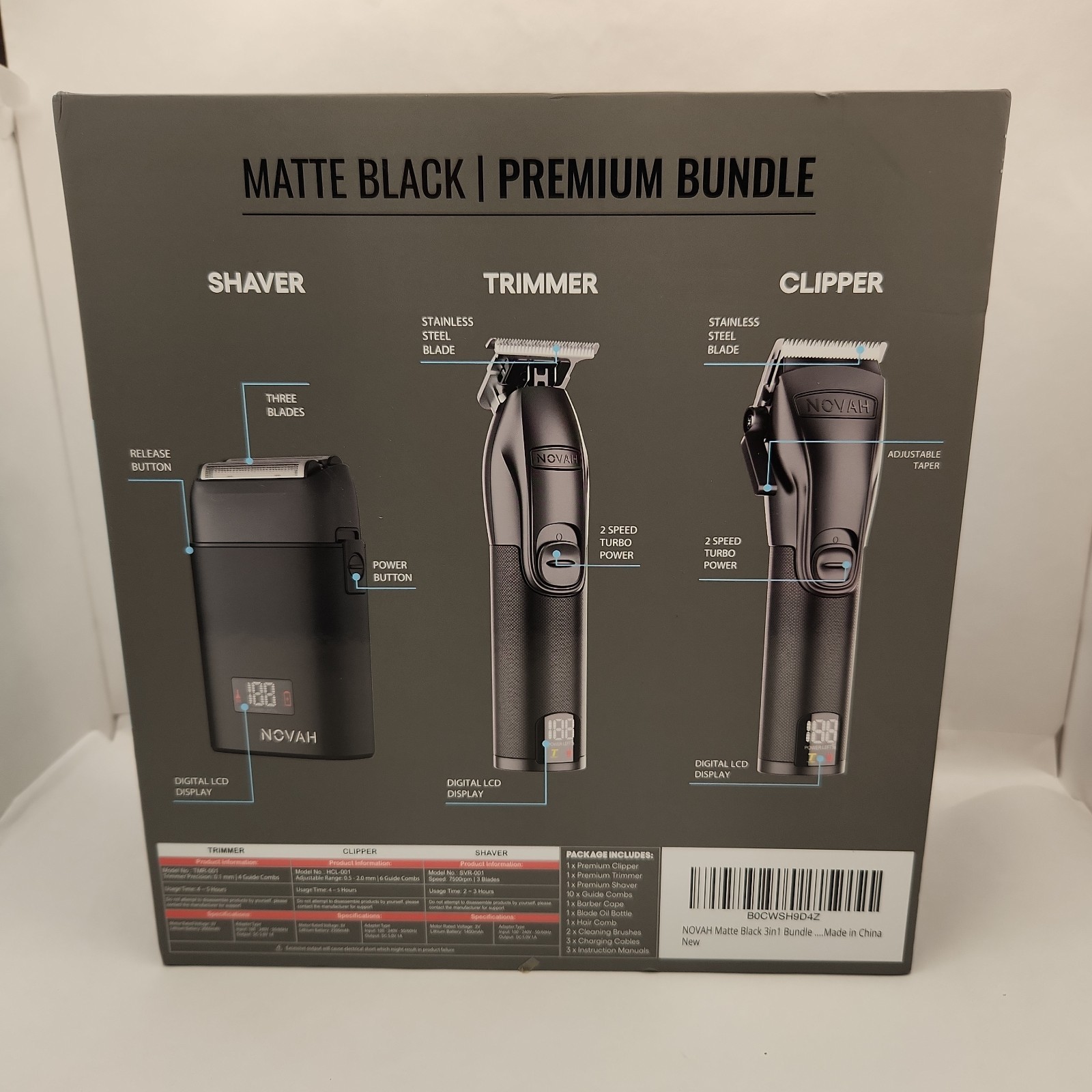 NEW Novan Professional Barber Clippers, Trimmers, and Shaver Set 3-in-1 Bundle