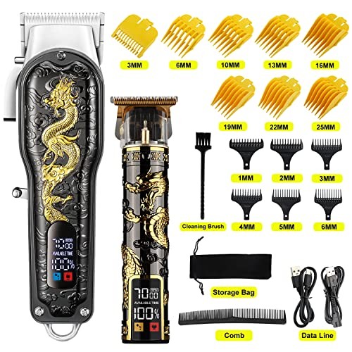 Hair Clippers for Men T-Blade Trimmer Set, Men Professional Black+gold