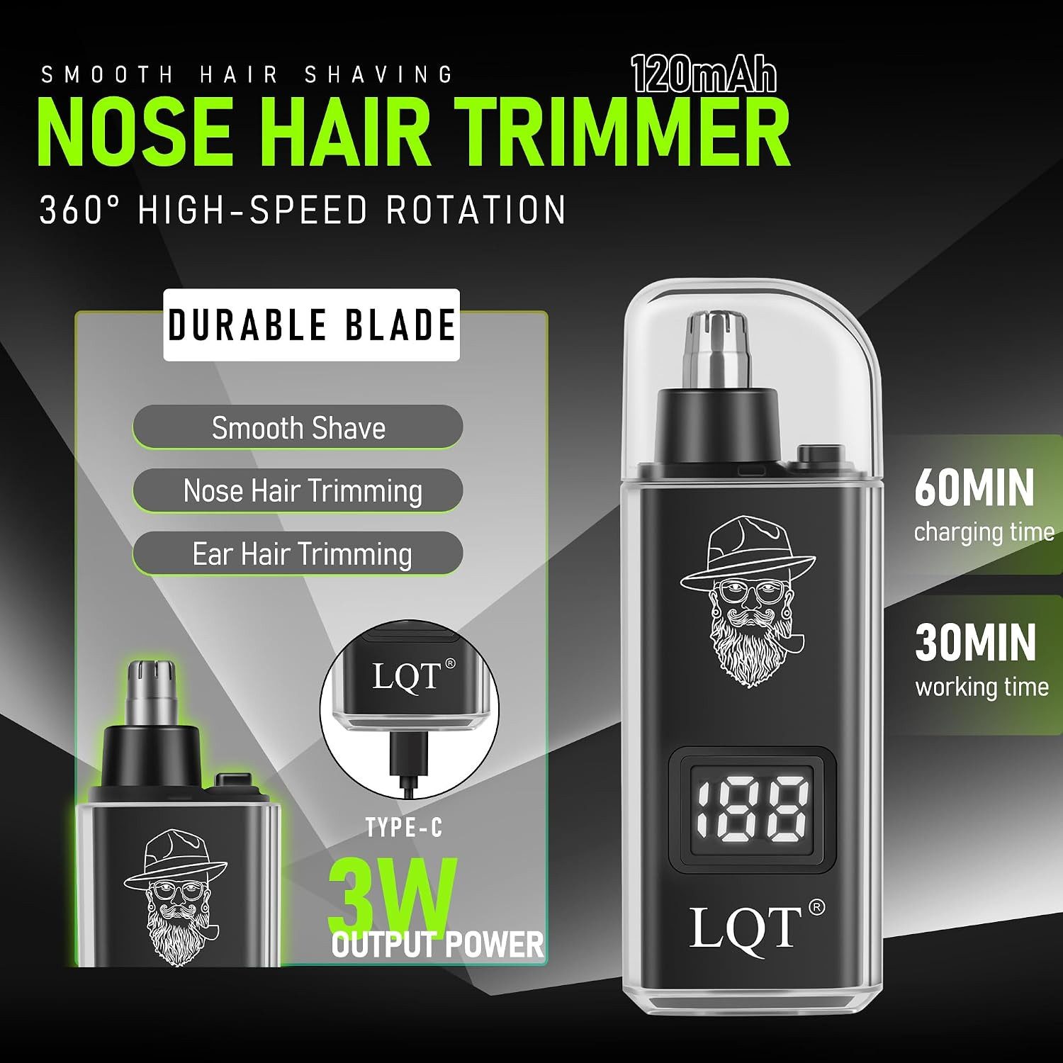Rechargeable Beard Trimmer Kit for Mustaches, Nose Hair, and Light Detailing and