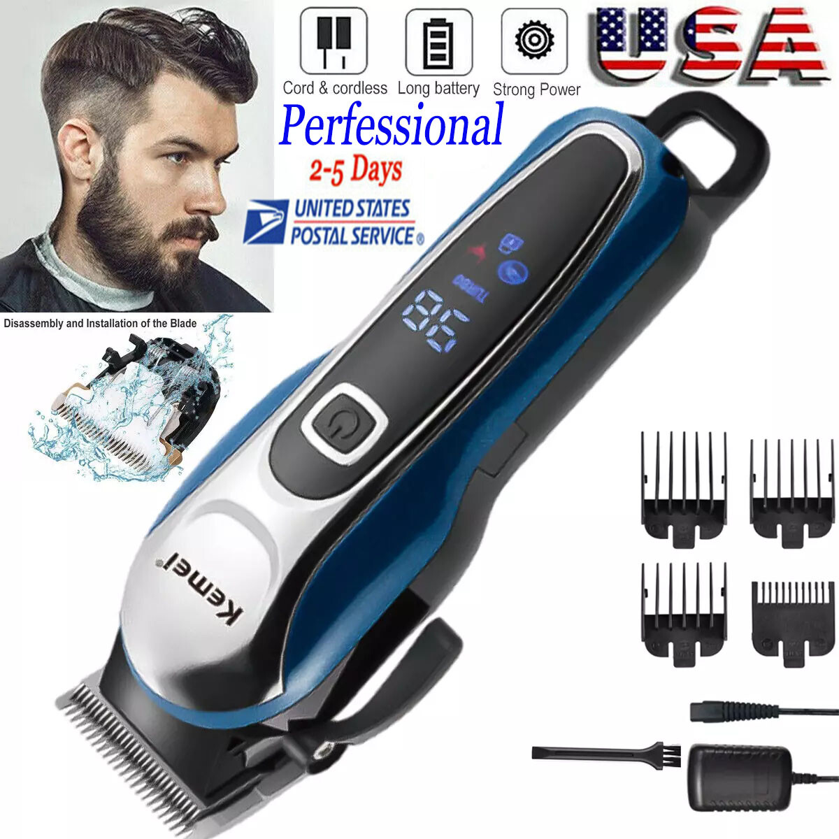 Kemei Electric Hair Clippers Trimmer for Men Beard Cordless Trimmer Machine Kit